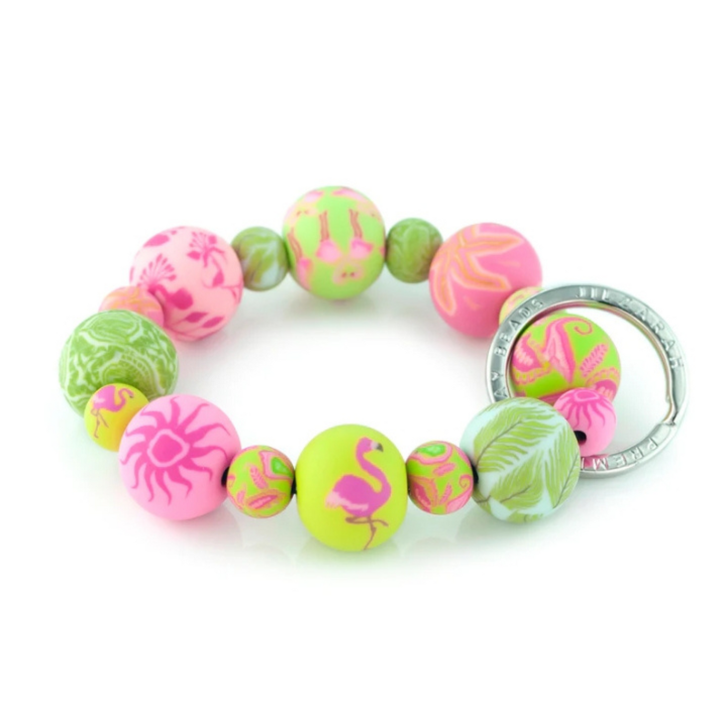 Clay bead keychain in flamingo pink