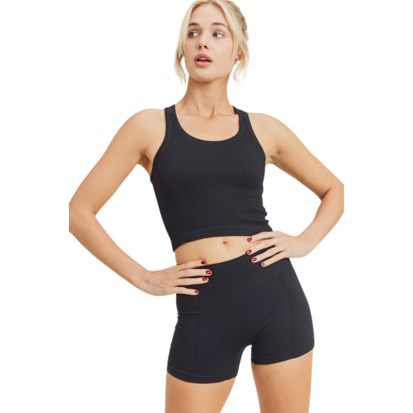 This Cropped Racerback Tank is the perfect addition to your wardrobe. It features a ribbed knit, offering superior breathability and comfort. The tank is available in a black or mud color. Its cropped fit adds extra style and flair, making it ideal for any occasion.