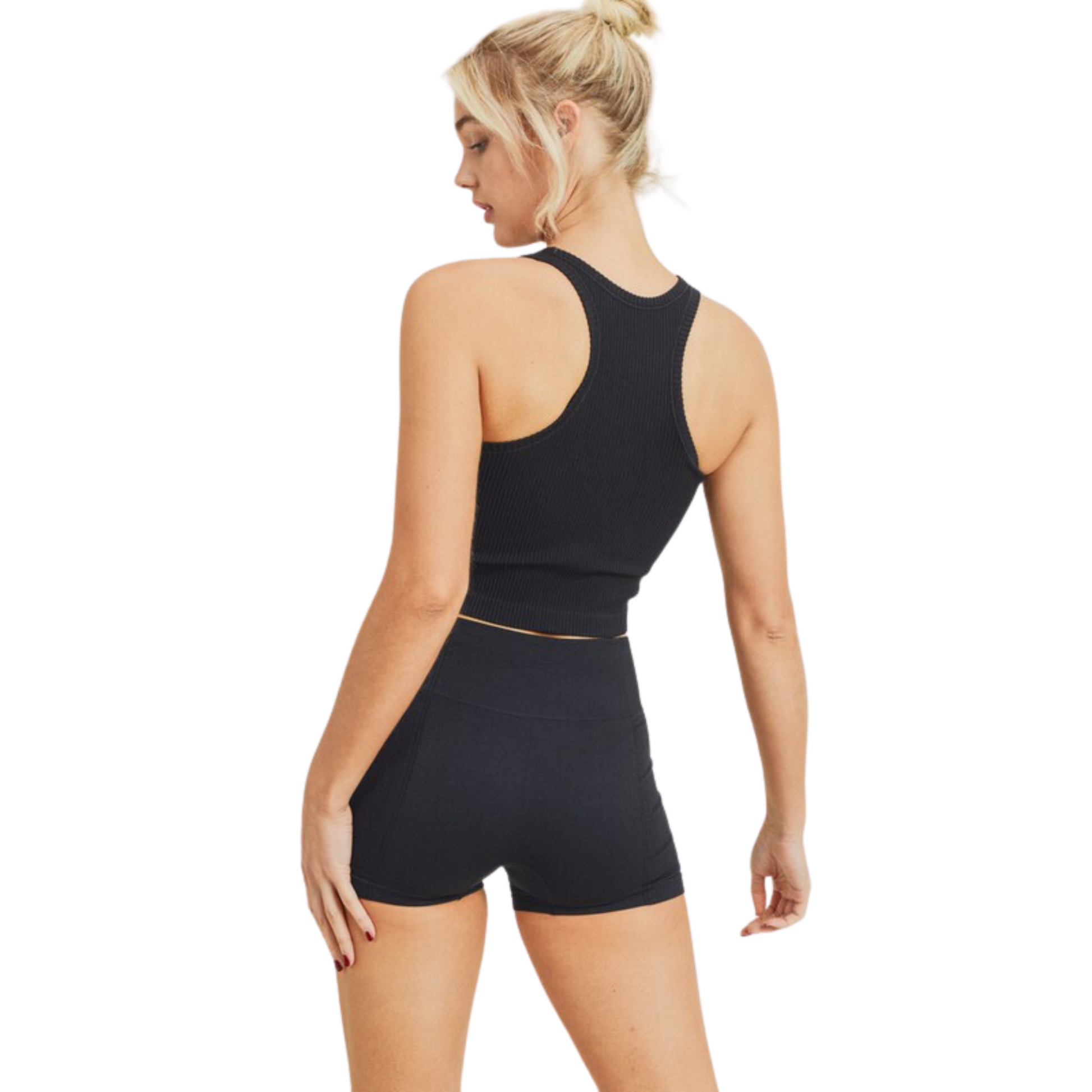 This Cropped Racerback Tank is the perfect addition to your wardrobe. It features a ribbed knit, offering superior breathability and comfort. The tank is available in a black or mud color. Its cropped fit adds extra style and flair, making it ideal for any occasion.
