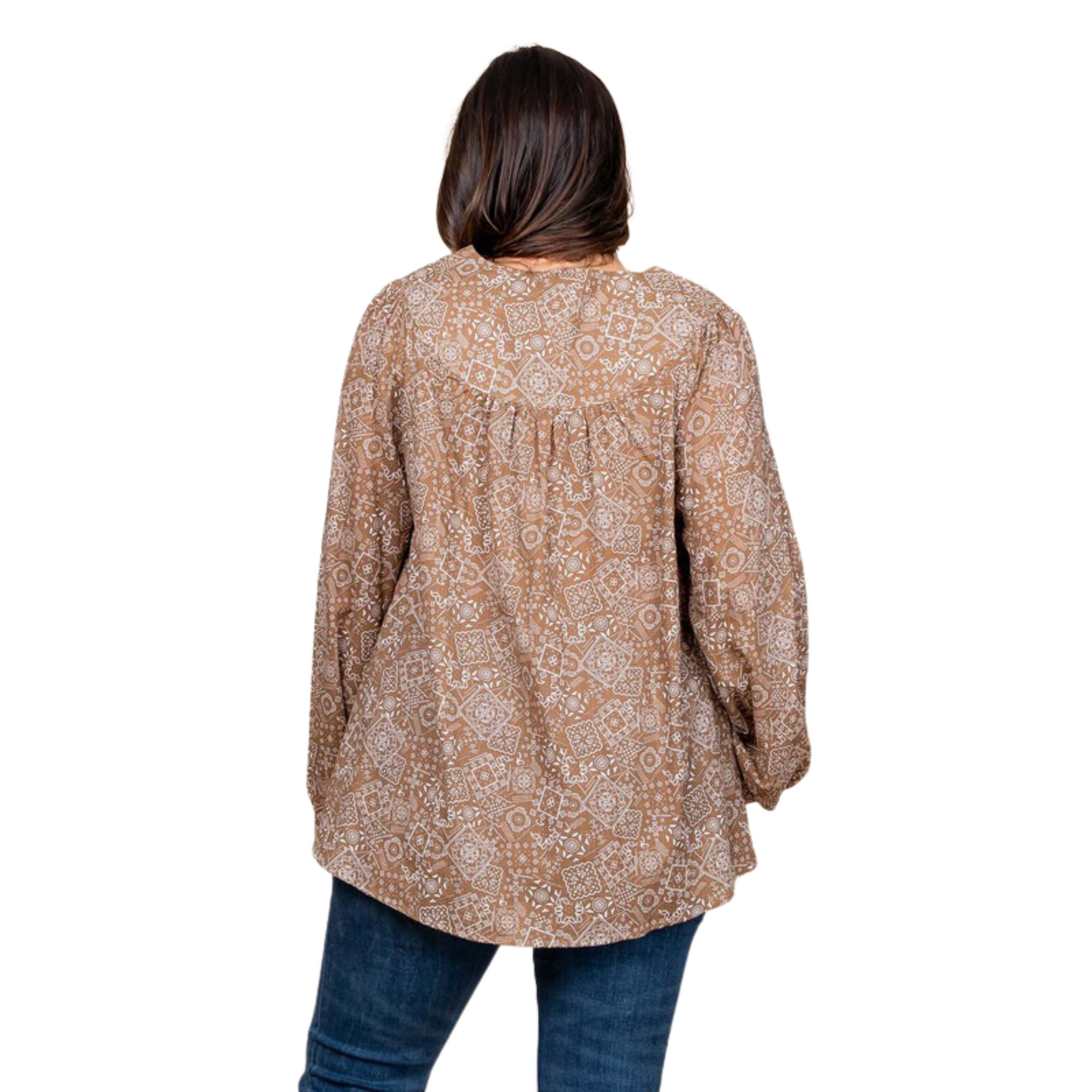 Ethnic Printed Pull-Over Blouse