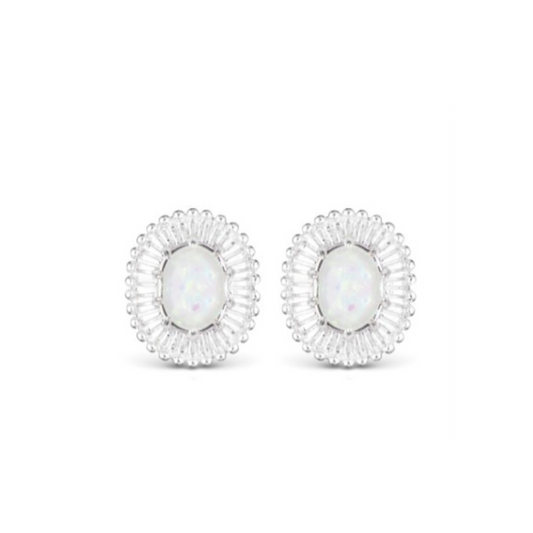 Oval Opal Stud Earrings Silver