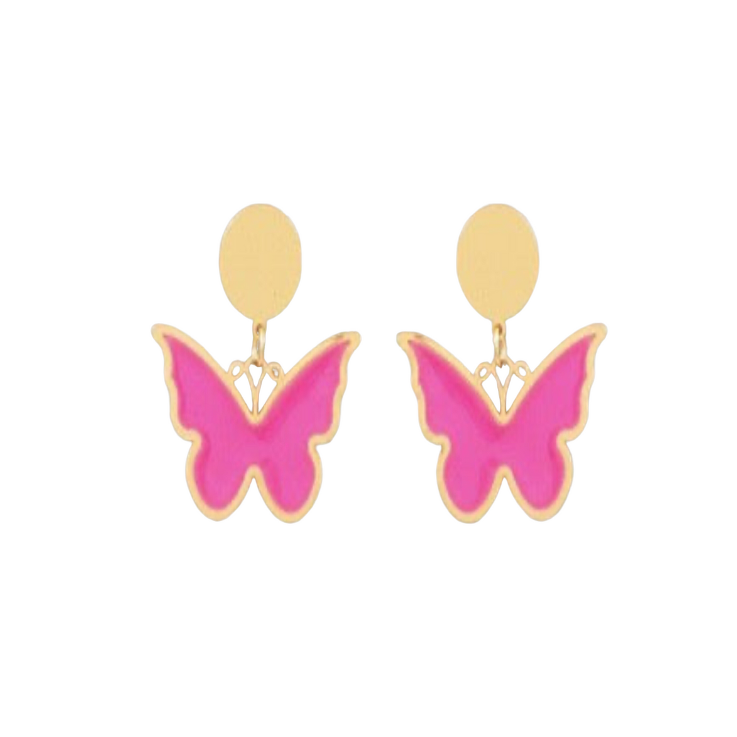 These Colored Butterfly Dangle Earrings feature a unique, butterfly pendant and come in two striking colors; pink and white. A great addition to any wardrobe, the earrings have a secure dangle design so you don't have to worry about your look. Put the finishing touch on your outfit with these statement earrings!