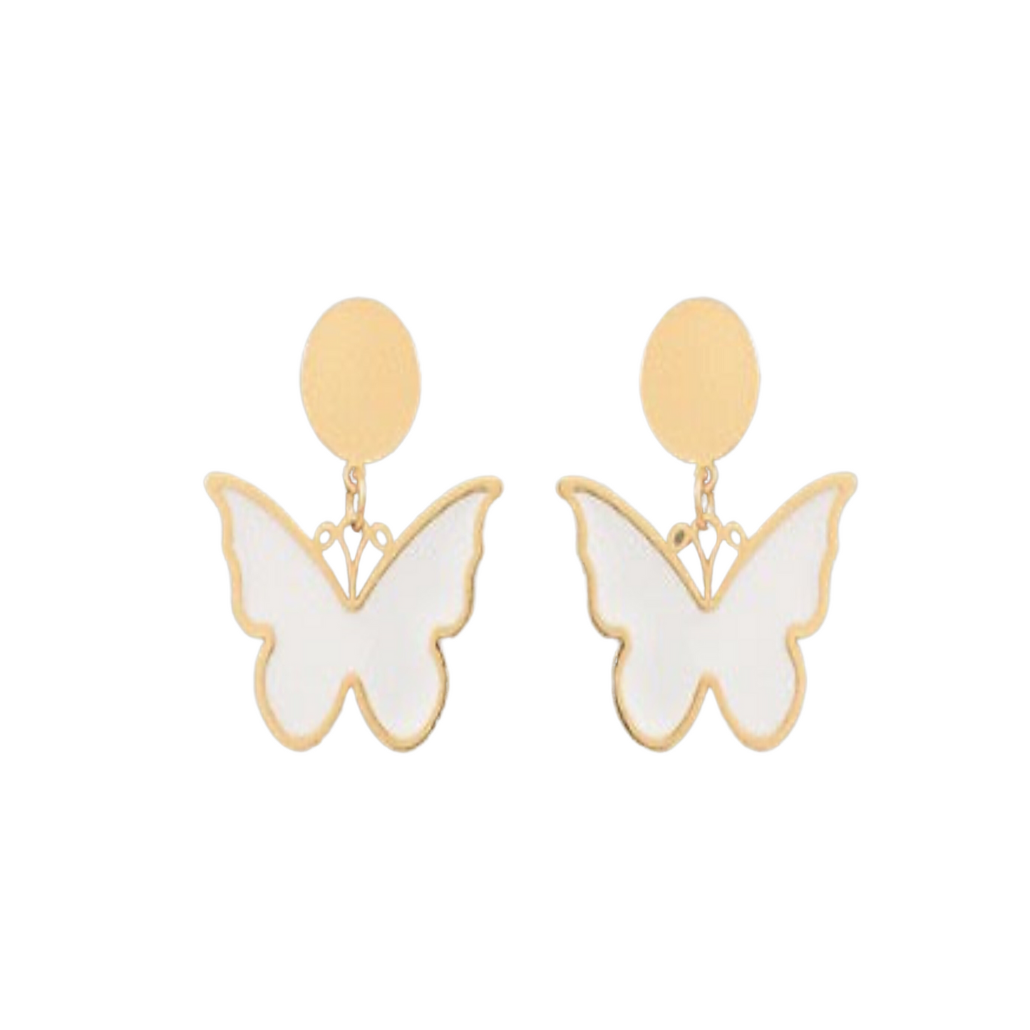 These Colored Butterfly Dangle Earrings feature a unique, butterfly pendant and come in two striking colors; pink and white. A great addition to any wardrobe, the earrings have a secure dangle design so you don't have to worry about your look. Put the finishing touch on your outfit with these statement earrings!