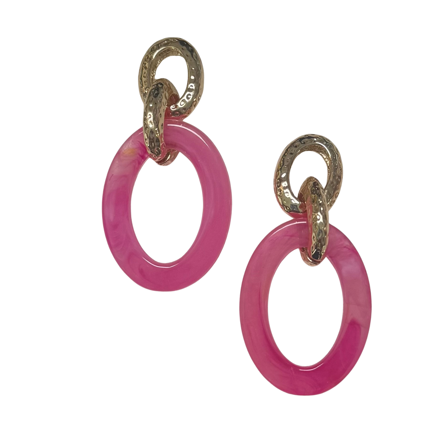 Elevate your everyday look with these stunning acrylic hoop earrings from Perdido Gems. Crafted in soft pink acrylic with gleaming gold accents, these hoops offer a modern twist on a classic style. Lightweight and comfortable for all-day wear, they're the perfect accessory to add a pop of color and sophistication to any outfit. Whether you're dressing up or keeping it casual, these versatile earrings deliver effortless elegance.