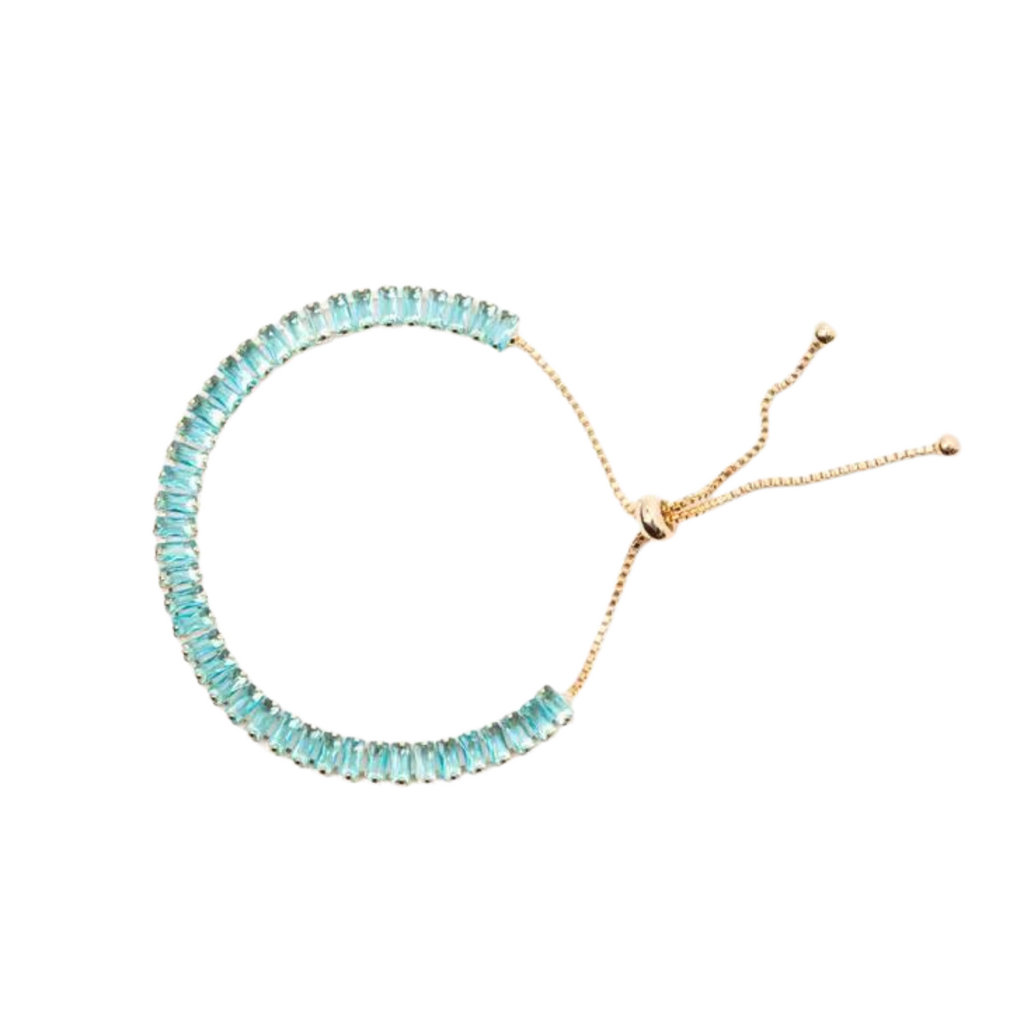 14K gold plated adjustable tennis bracelet in aquamarine