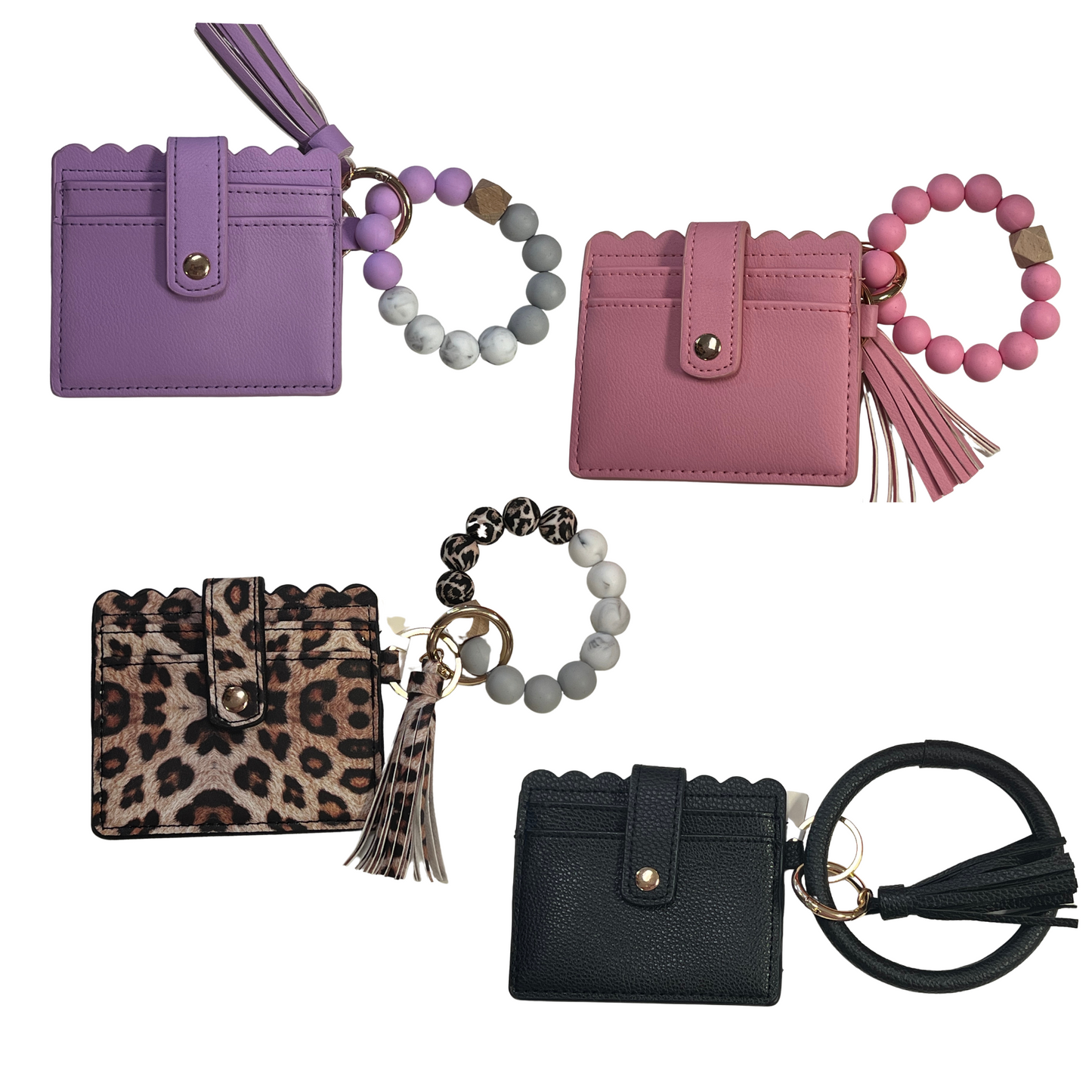 leather bangle wallet. available in leopard print, pink, lilac, and black