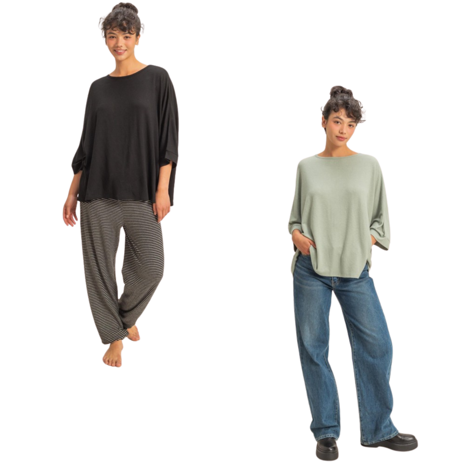 Experience effortless style and comfort with the Batwing Oversized Top by Double Zero. Designed with a relaxed batwing silhouette, this top offers generous movement and an airy feel, ideal for layering or wearing on its own. Choose between classic black or soothing sage green to enhance your wardrobe with versatile, expert-crafted pieces that blend contemporary fashion with comfort.