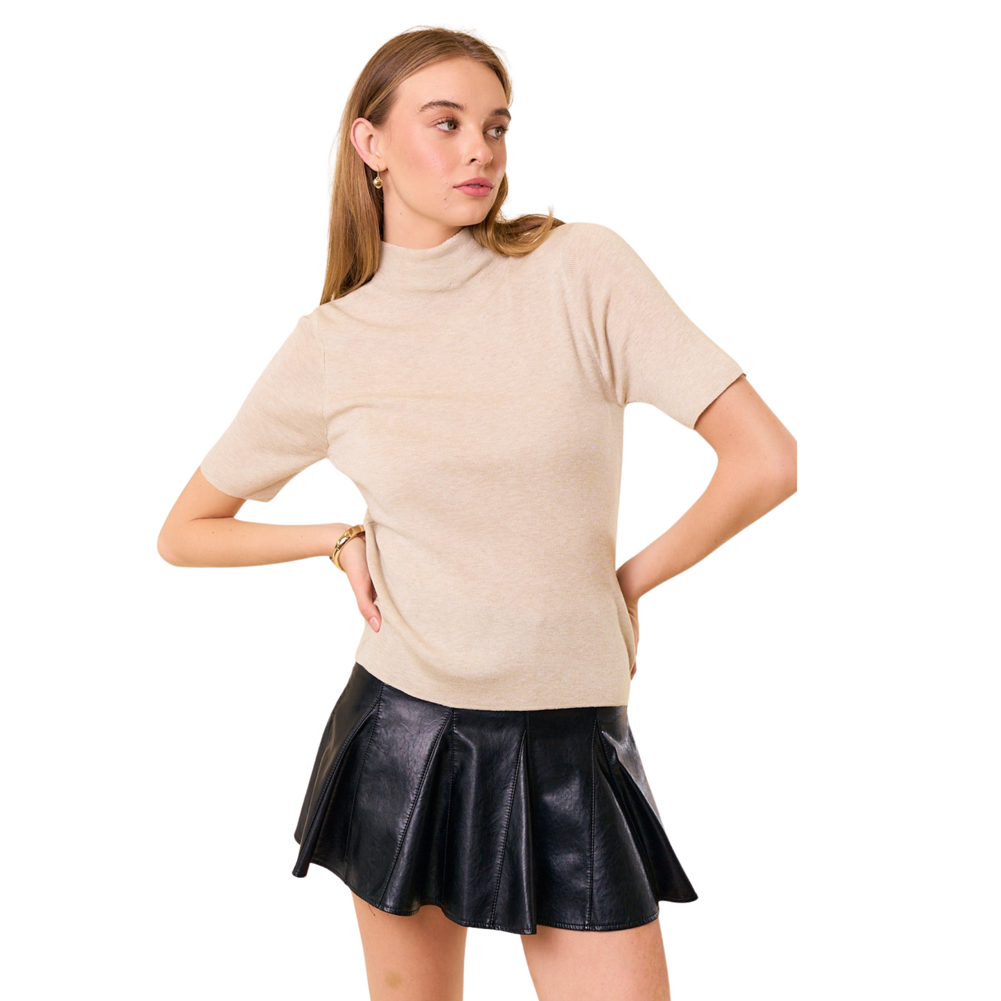 Mock Neck Sweater Top in beige