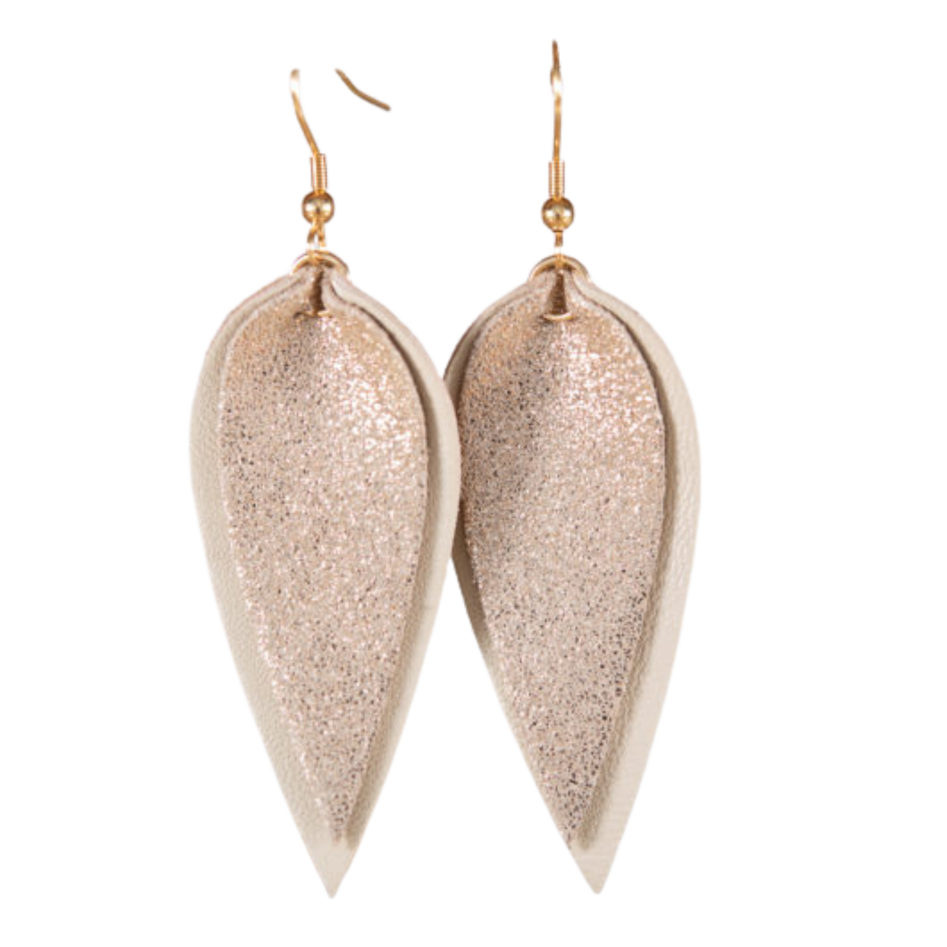 Leather glitter pucker dangle earrings in beige