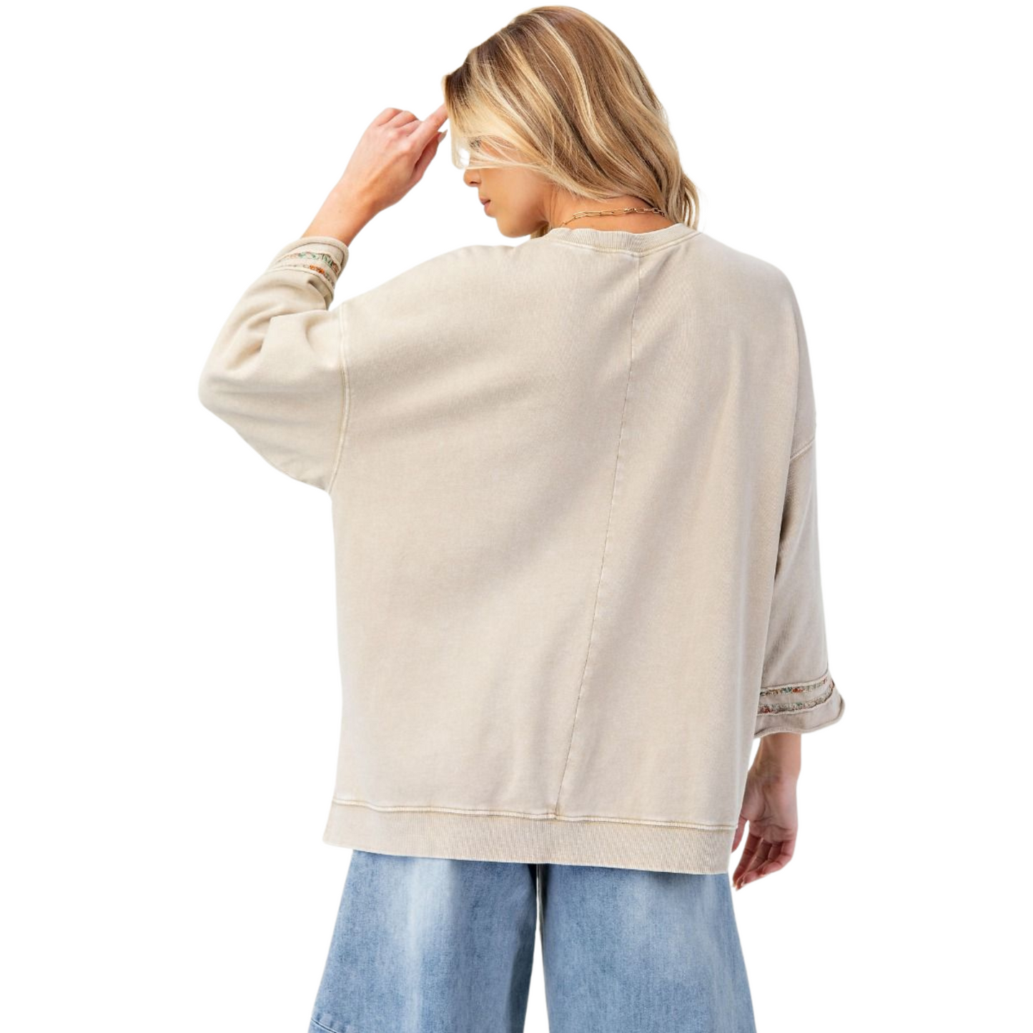 Half sleeve peace sign top in beige