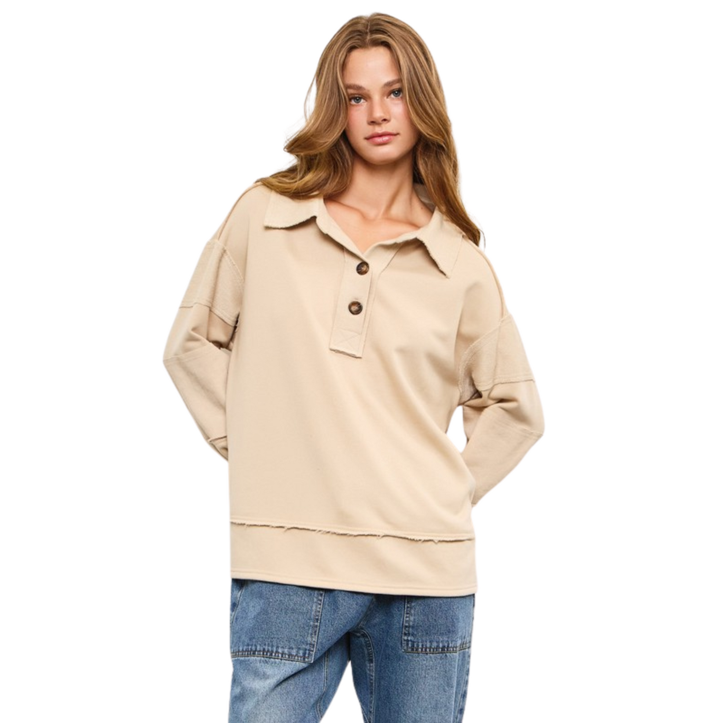 Wide V-Neck Top in Beige