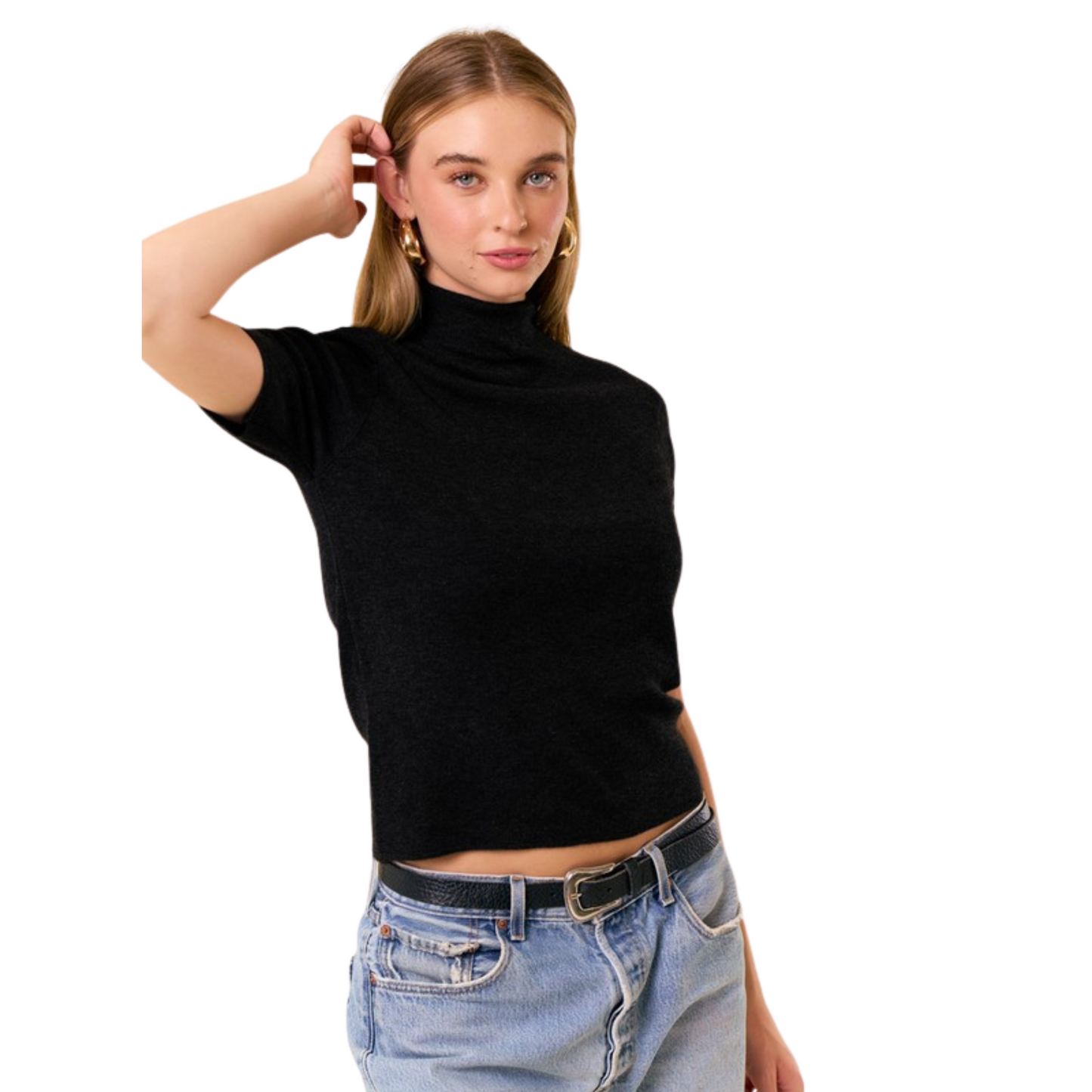 Mock Neck Sweater Top in black