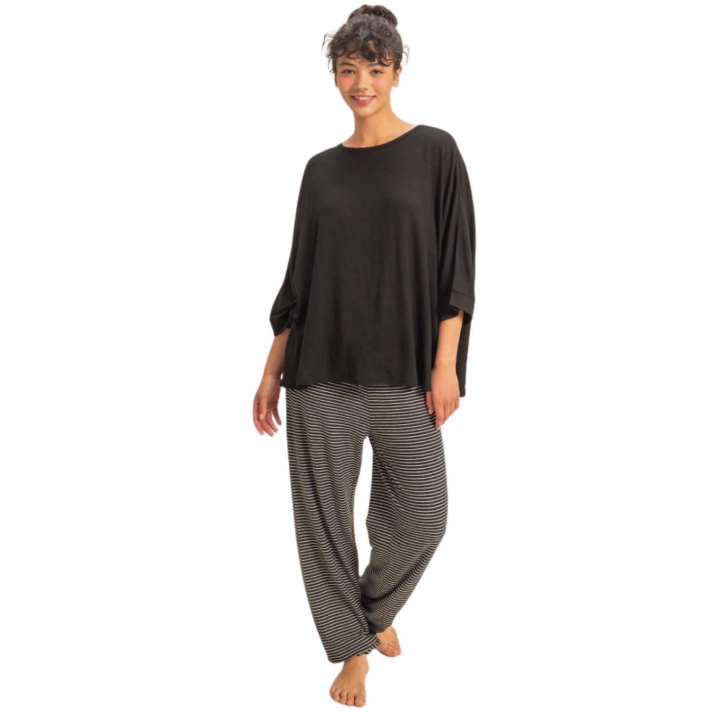 Batwing 3/4 Length Sleeve Top in black