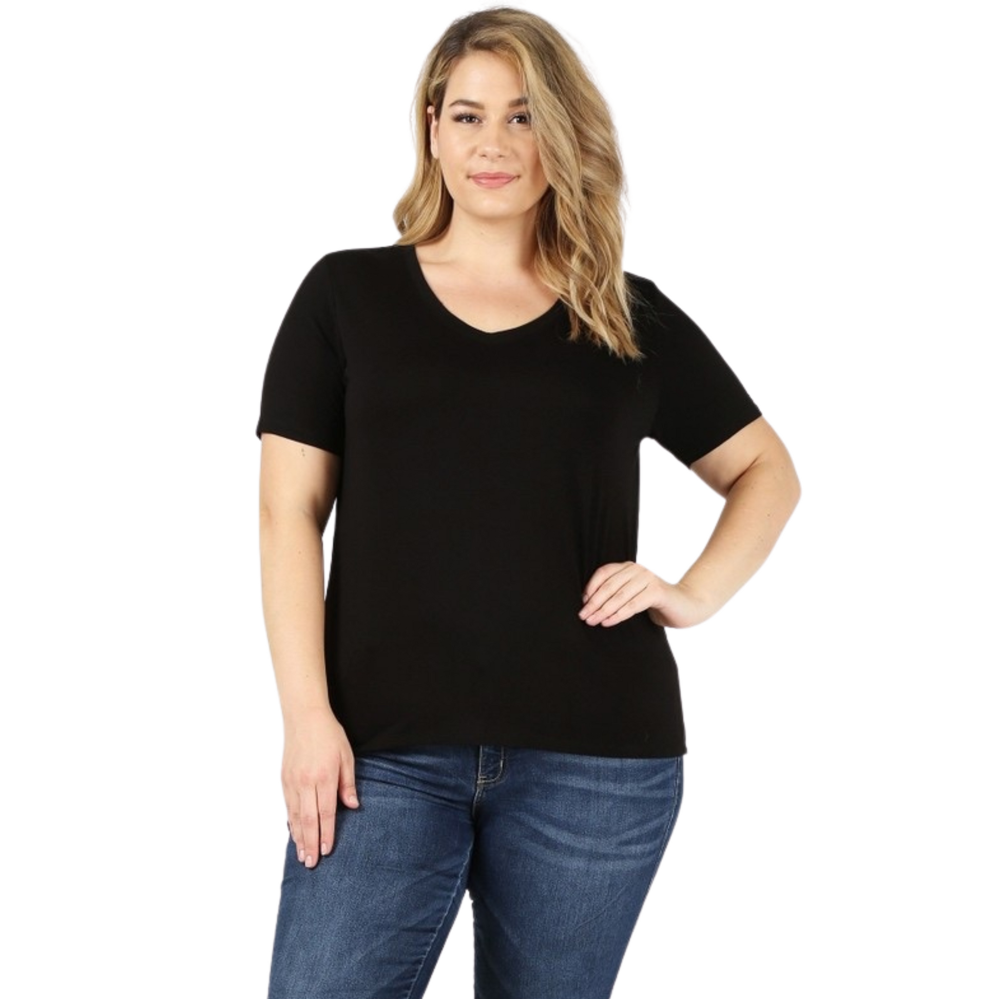 Plus size v-neck tee in black