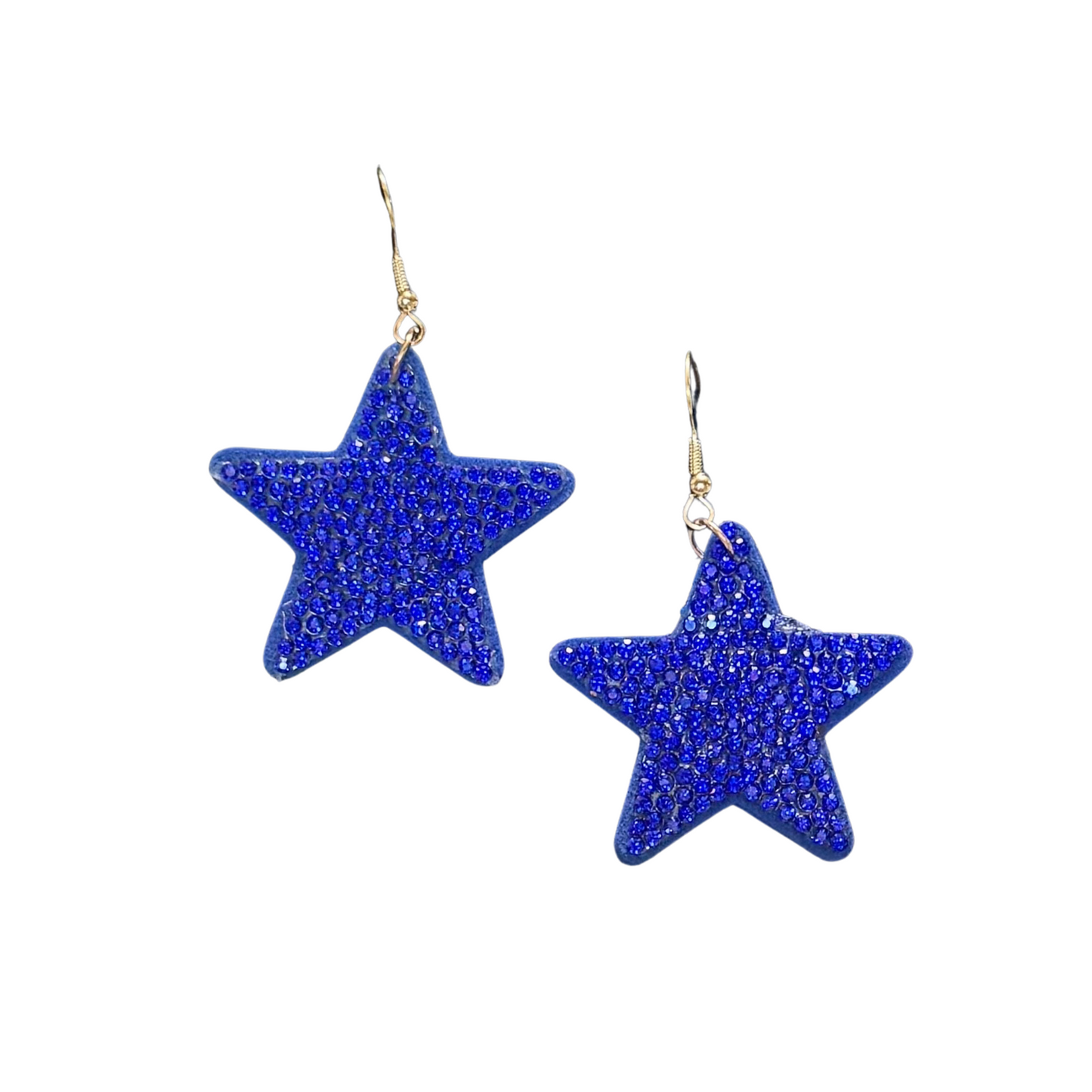 Sparkly star dangle earrings in blue