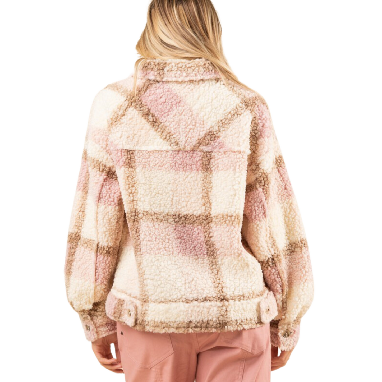Featuring an oversized plaid design and cozy Sherpa construction, this drop-shoulder shacket jacket blazer is perfect for cold weather. With classic long sleeves and button-up closure, plus front pockets for added convenience, you're sure to stay warm and comfortable no matter the temperature.