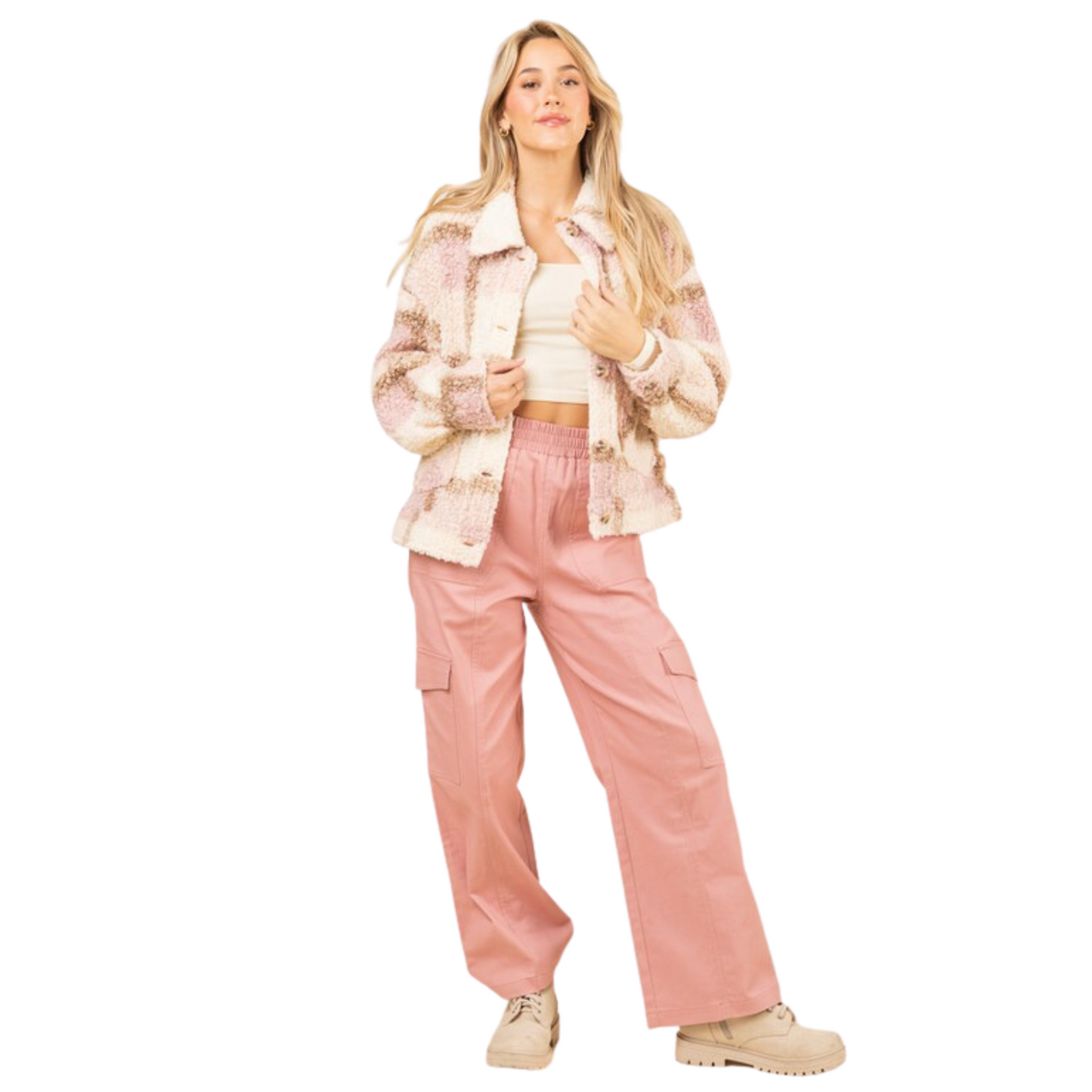 Featuring an oversized plaid design and cozy Sherpa construction, this drop-shoulder shacket jacket blazer is perfect for cold weather. With classic long sleeves and button-up closure, plus front pockets for added convenience, you're sure to stay warm and comfortable no matter the temperature.