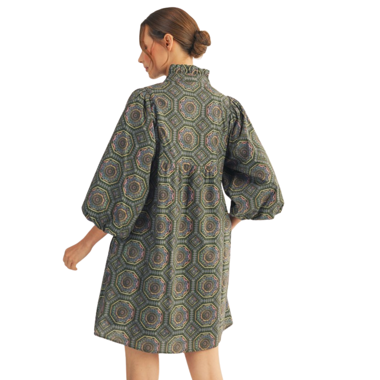 This olive-colored boho print mini dress by Jodifl features a flattering babydoll silhouette with a classic collar, combining comfort and style effortlessly. Its lightweight fabric and relaxed fit make it perfect for warm weather, while the intricate bohemian pattern adds a touch of artistic flair. Ideal for casual outings or festivals, this dress offers versatility with a chic, expert-crafted design.