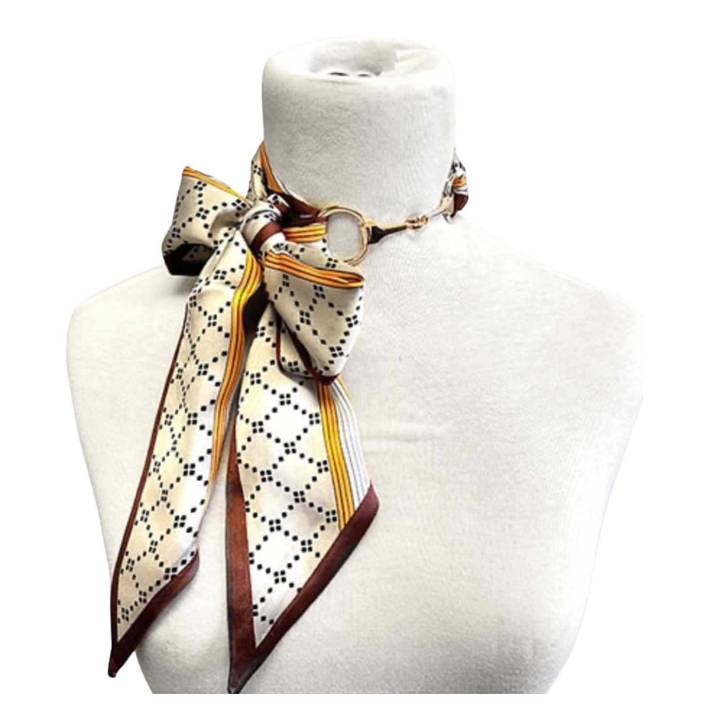 Scarf Necklace with Gold Clasp in Gold/brown