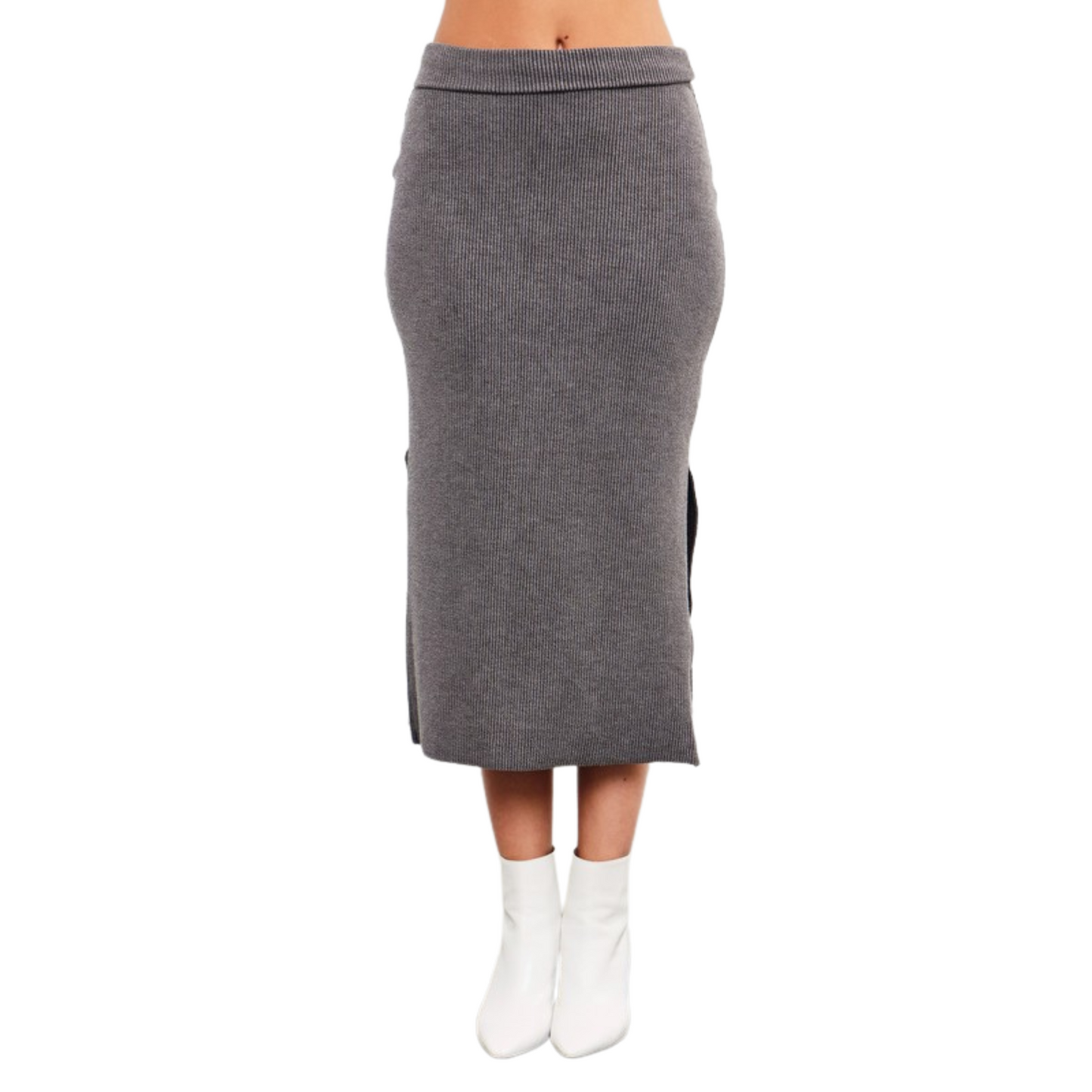 Side Slit Skirt in charcoal grey