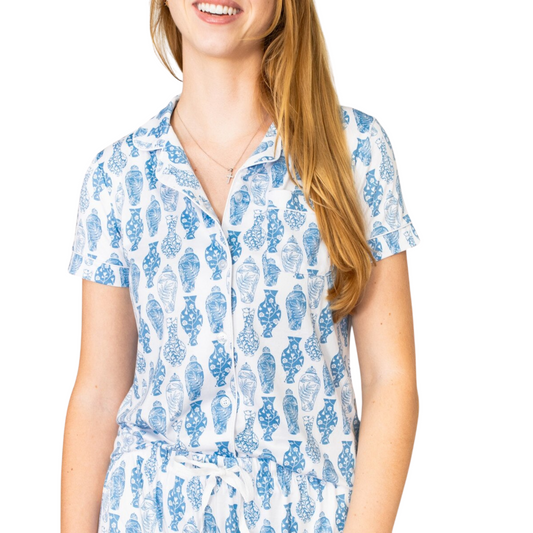 The Claire Sleep Shirt by The Royal Standard offers a refined blend of comfort and style. Crafted with short sleeves and a classic button-up design, this blue sleep shirt ensures ease of movement and breathability for restful nights. Its tailored fit and quality fabric make it an excellent choice for those seeking both functionality and understated elegance in sleepwear.
