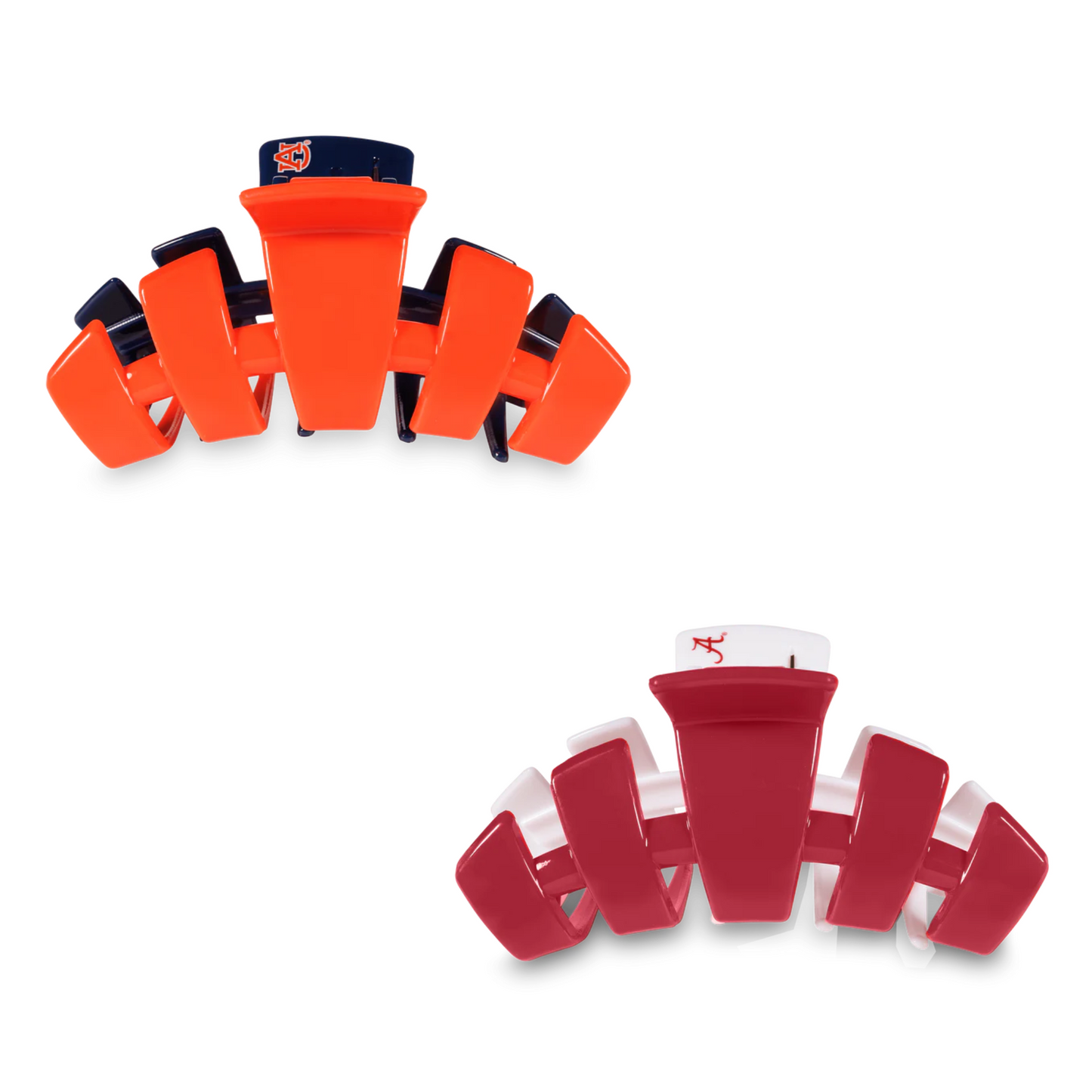 Say goodbye to breakable clips! We have perfected the hair tie and now have re-invented the clip. Each hair clip has bendable teeth that take back to shape, they work on all hair types and have a strong hold. Hold your hair and enhance your style with the new Auburn University or University of Alabama TELETIES Clip!