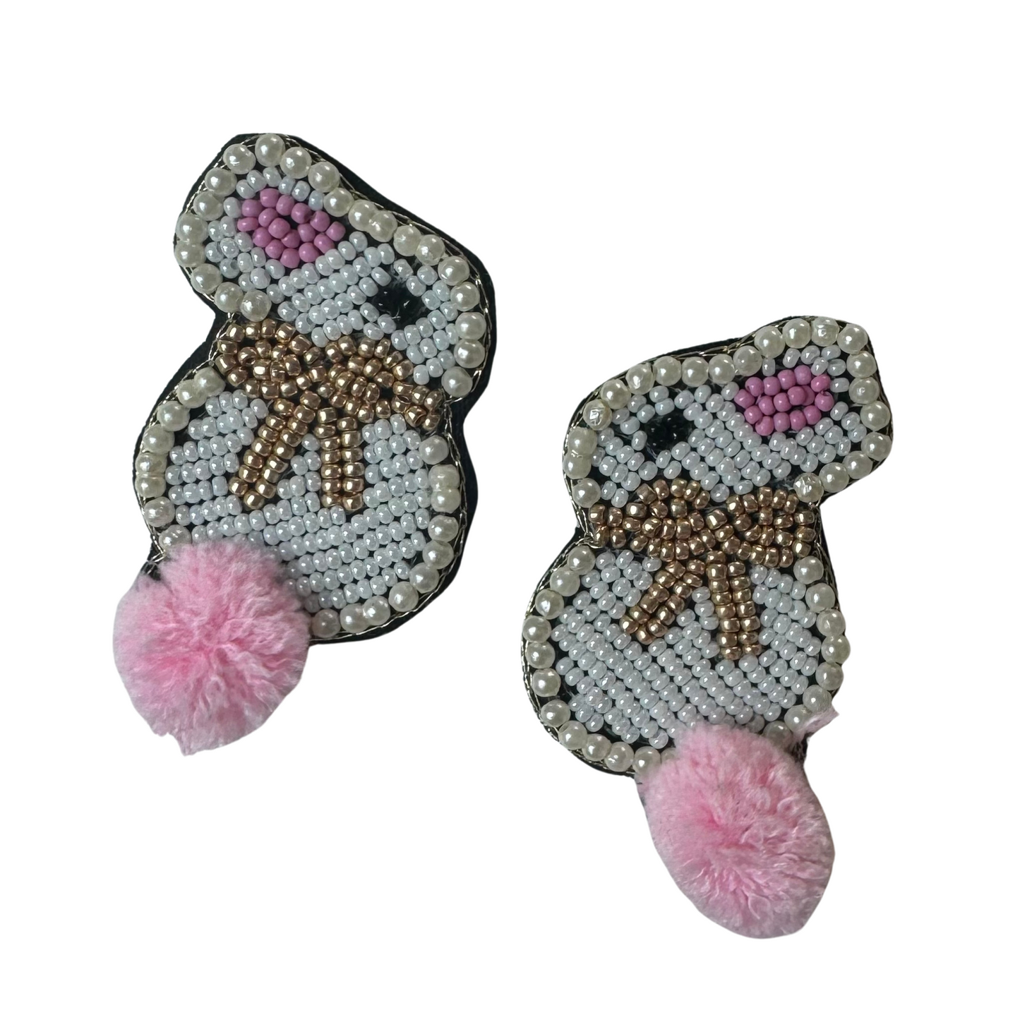 Easter bunny dangle earrings with pink cotton tail accent