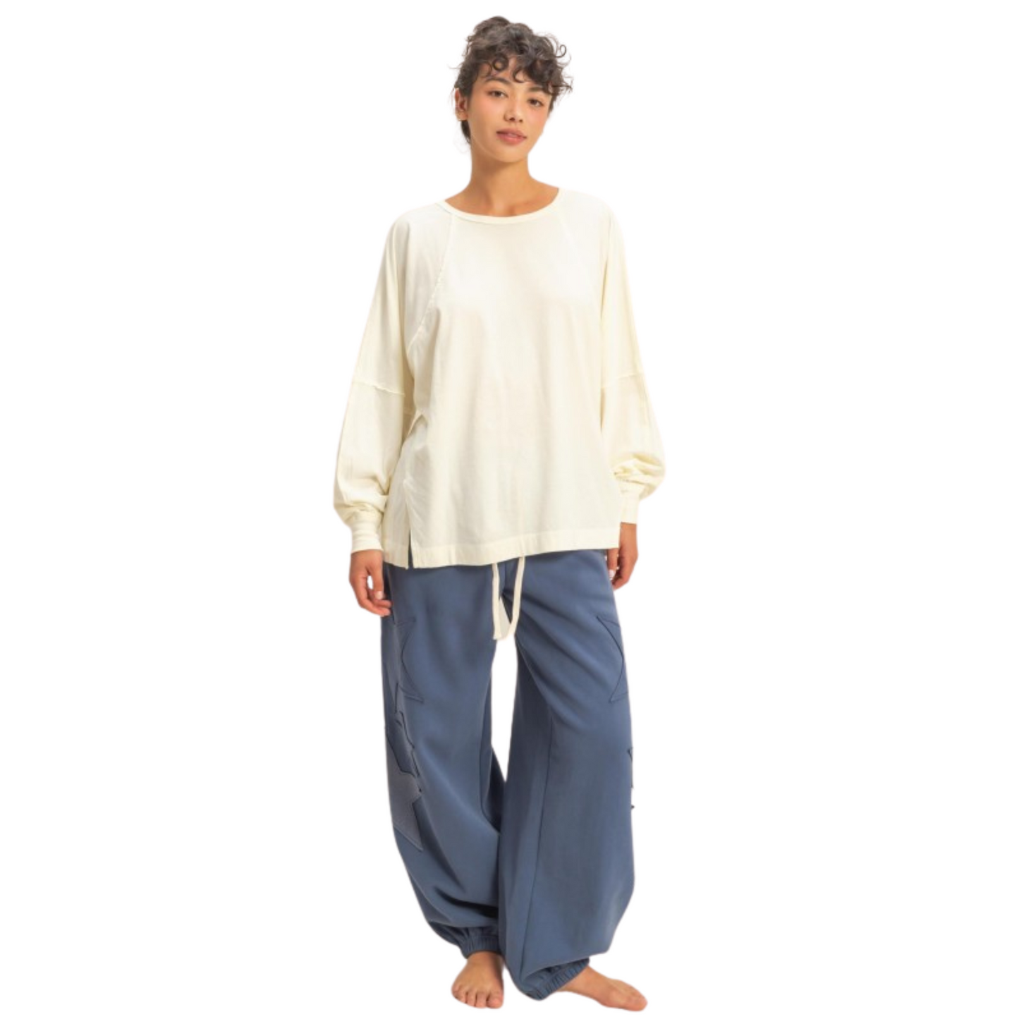 Washed Oversized Long Sleeve Top in Cream