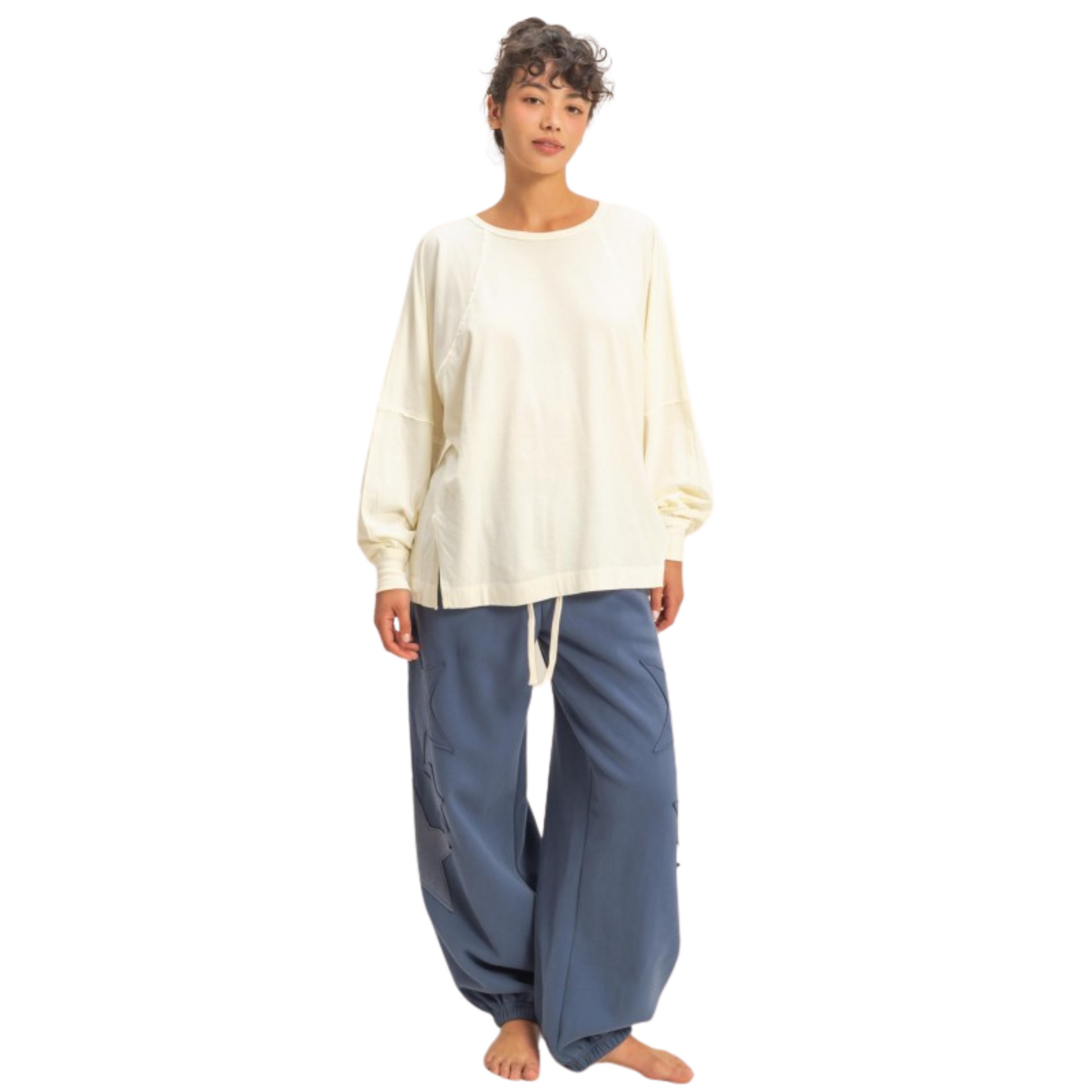 Washed Oversized Long Sleeve Top in Cream