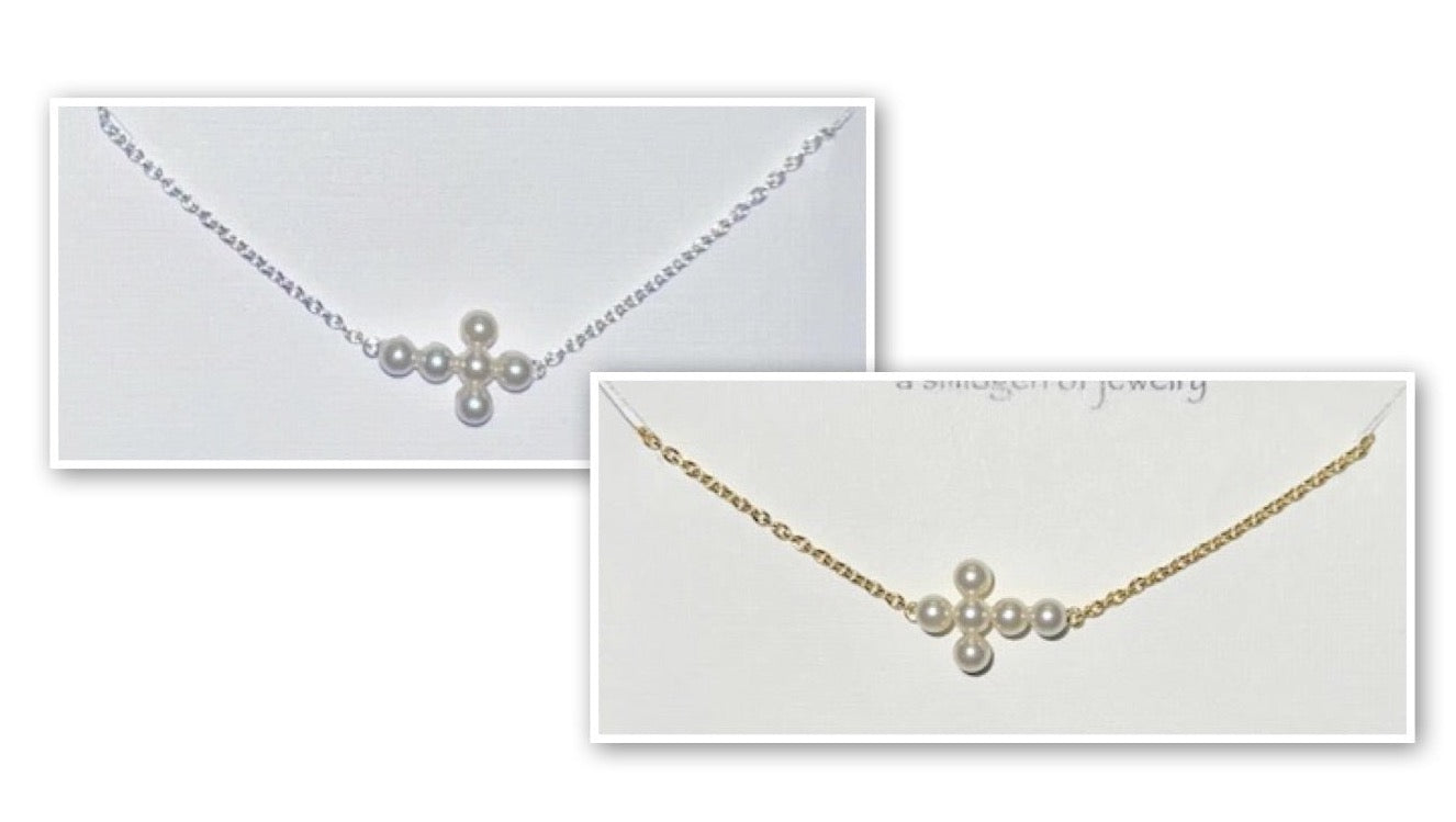 Pearl Sideways Cross Necklace