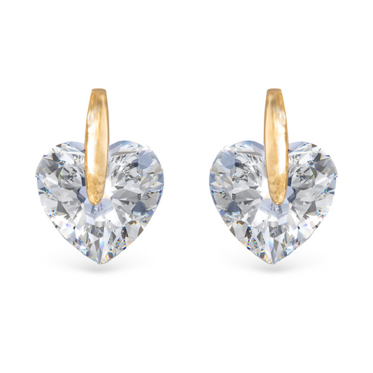Crafted by Amanda Blu, these CZ Heart Earrings are the perfect addition to any jewelry collection. Made with stunning gold and adorned with a delicate rhinestone heart, these stud earrings add a touch of elegance and sparkle to any outfit. Expertly designed for a timeless and sophisticated look.