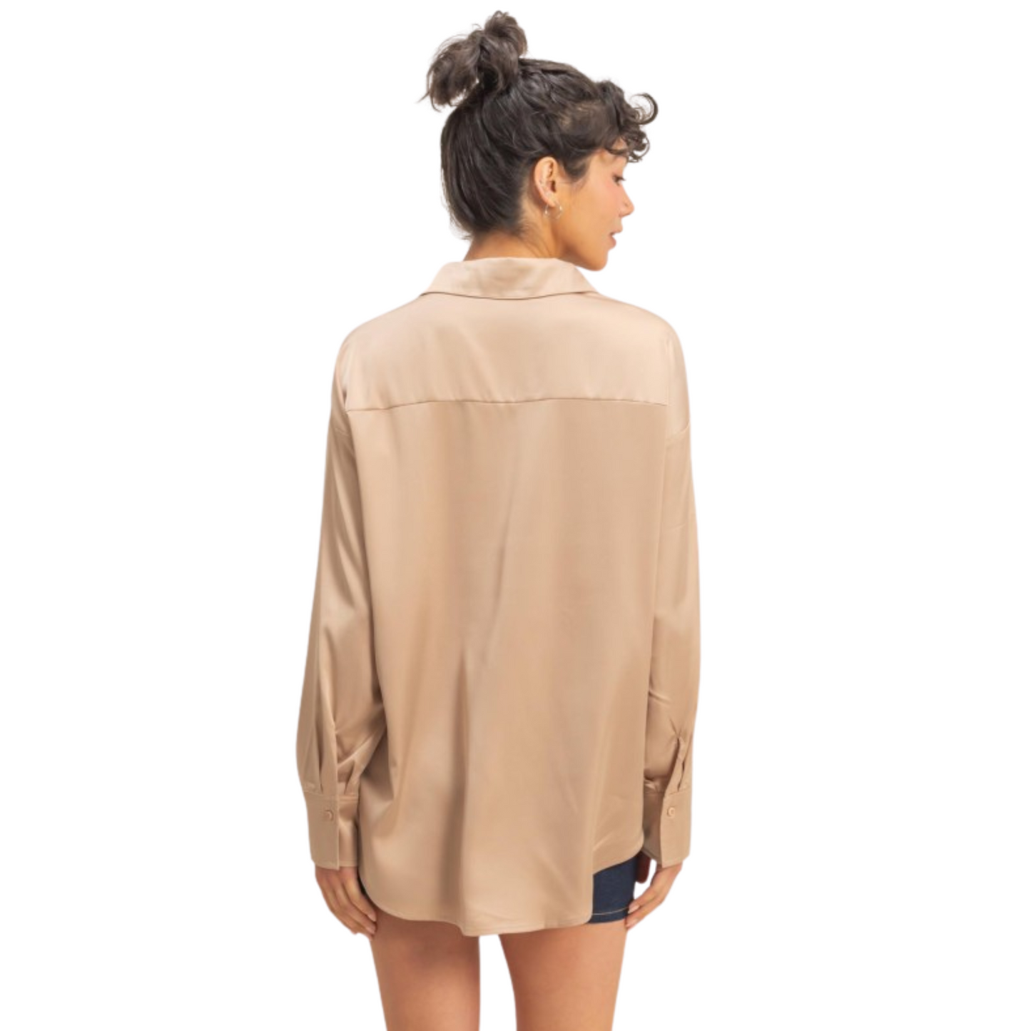 Satin V-Neck Top in Dark Taupe