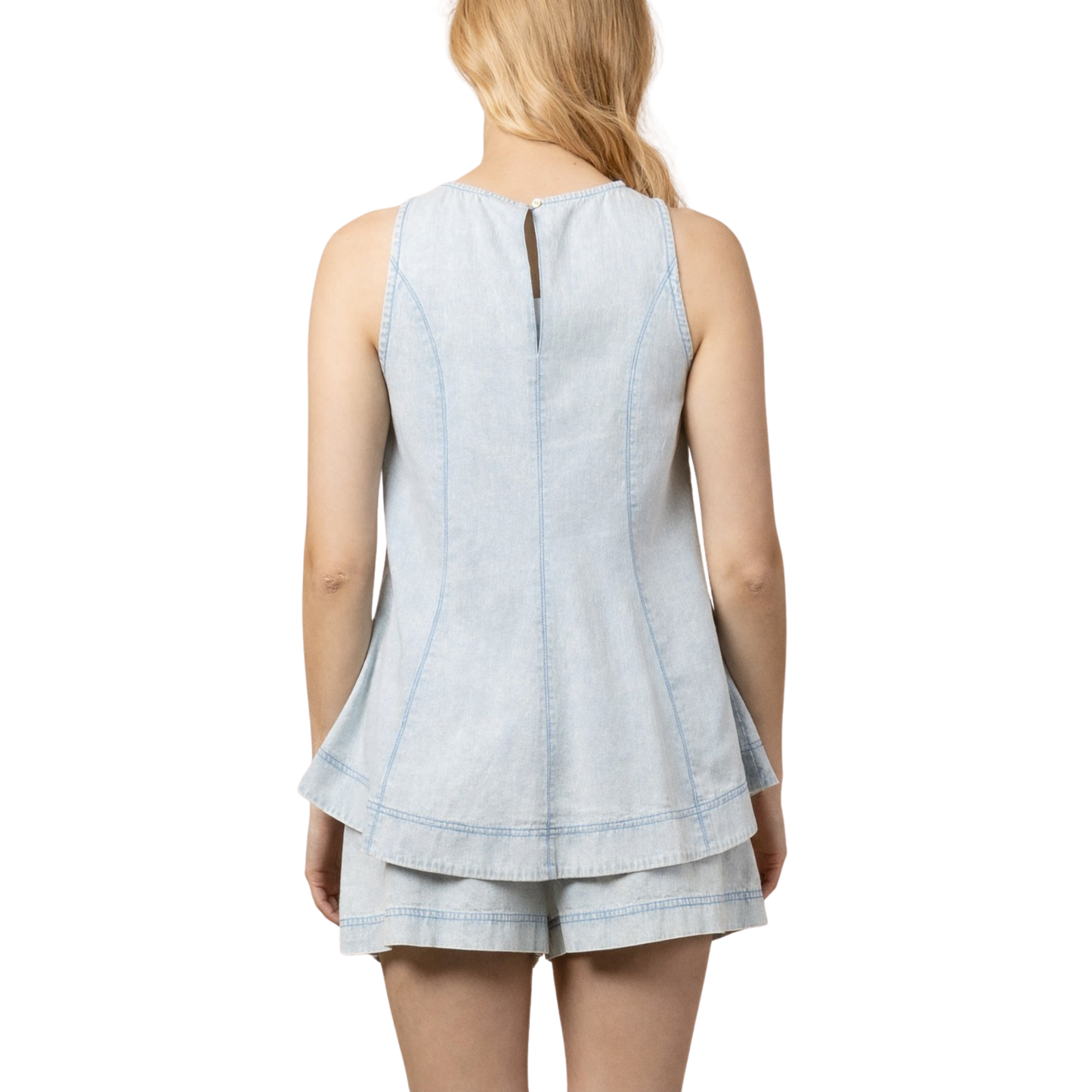 The perfect casual combo awaits with this light washed denim swing tank and shorts set by Very J. The tank features a relaxed, flattering silhouette that pairs seamlessly with the coordinating denim shorts. This set captures effortless, laid-back style—ideal for weekend outings, casual dates, or everyday wear. The light wash gives it a fresh, approachable vibe that works year-round.
