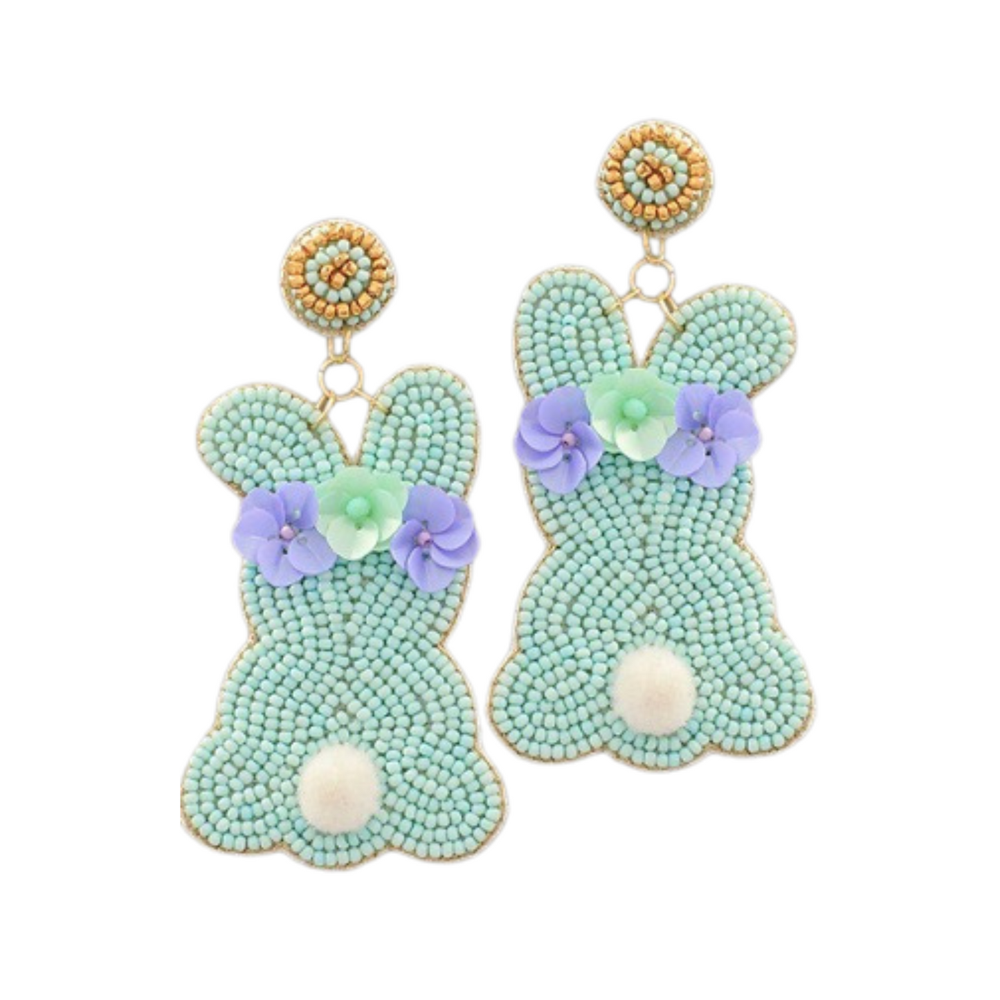 Beaded turquoise and purple bunny dangle earrings