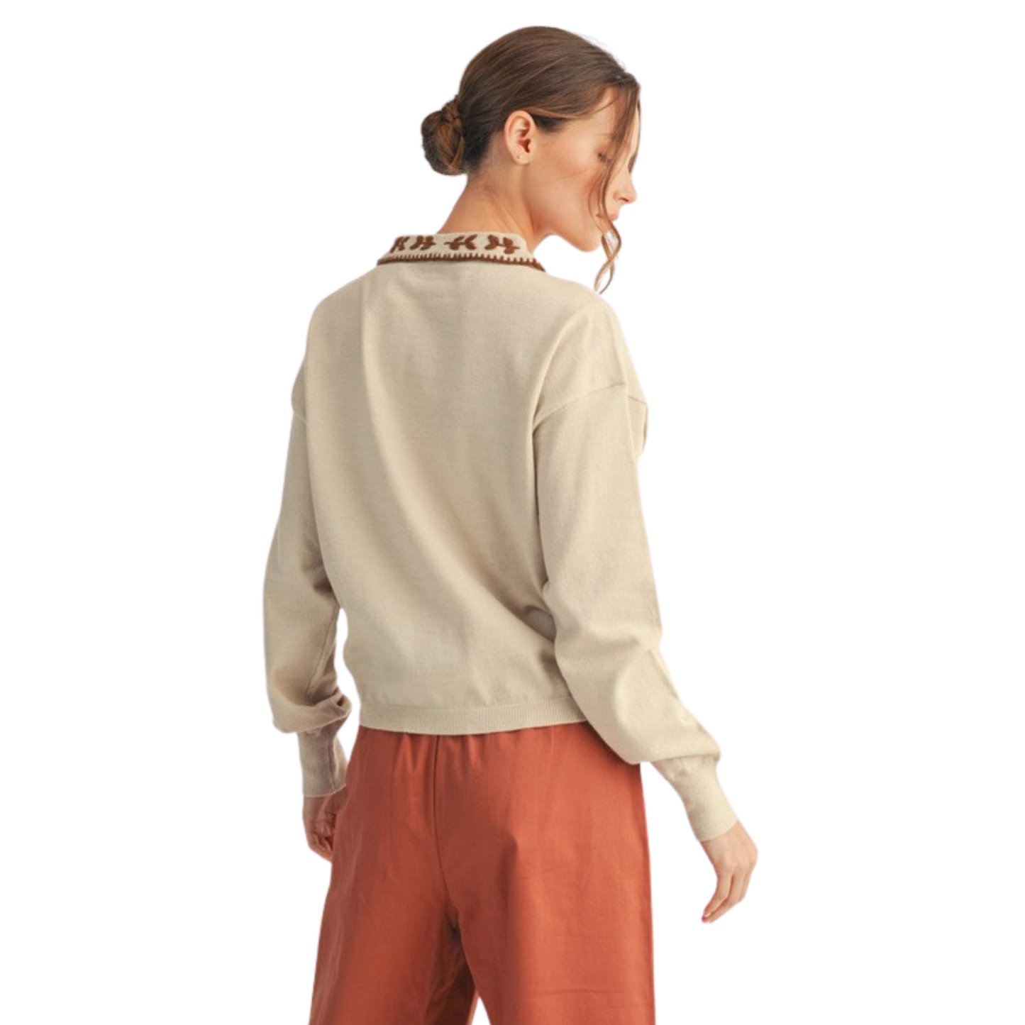 Elevate your wardrobe with the Jodifl Embroidered Polo Sweater Top, featuring a classic collared design and long sleeves for a polished look. Expertly crafted with intricate embroidered accents, this sweater top blends style and comfort effortlessly. Perfect for layering or wearing on its own, it offers a sophisticated touch to any outfit while ensuring a comfortable fit throughout the day. Ideal for those seeking refined casual wear with a distinct, embroidered detail.
