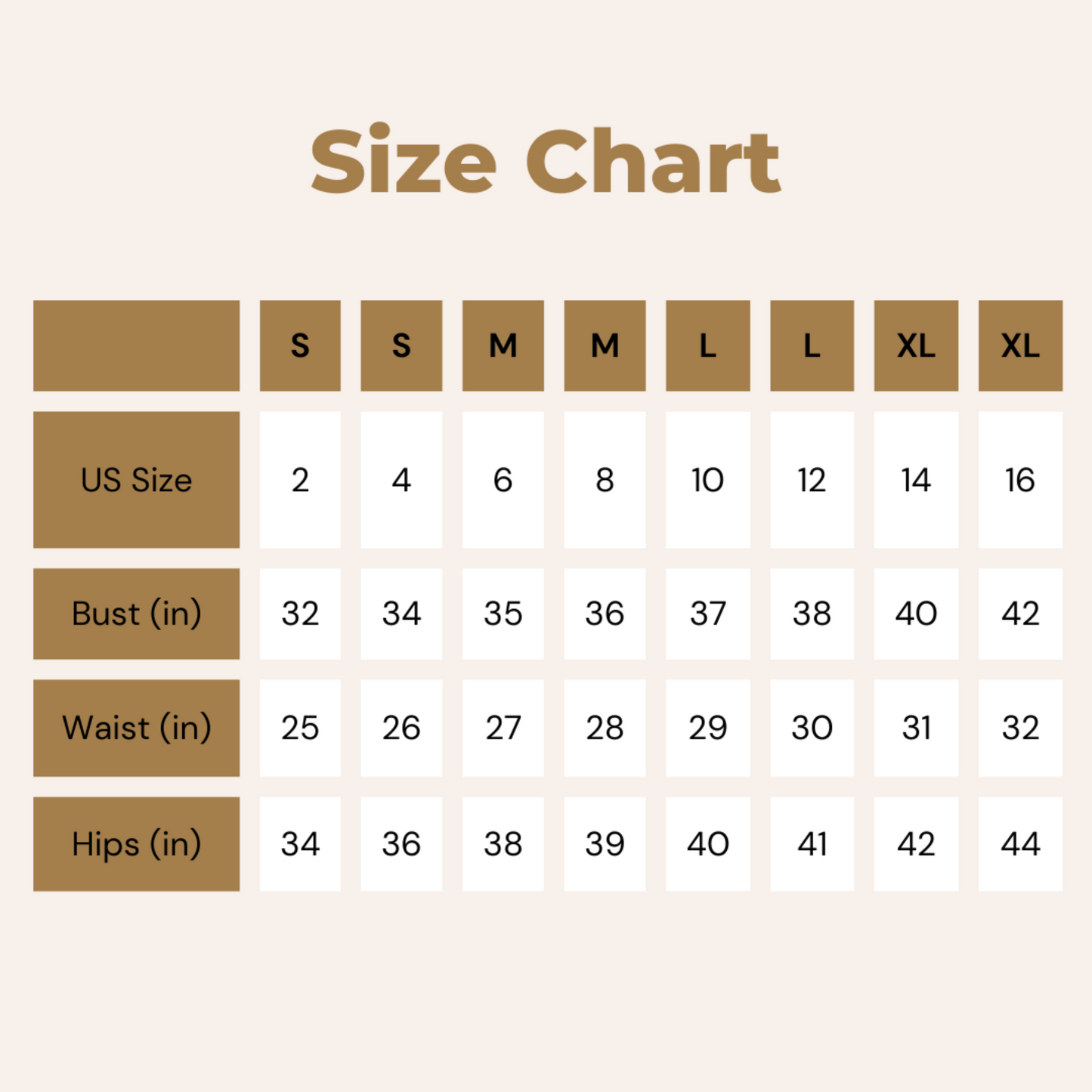 ePretty size chart