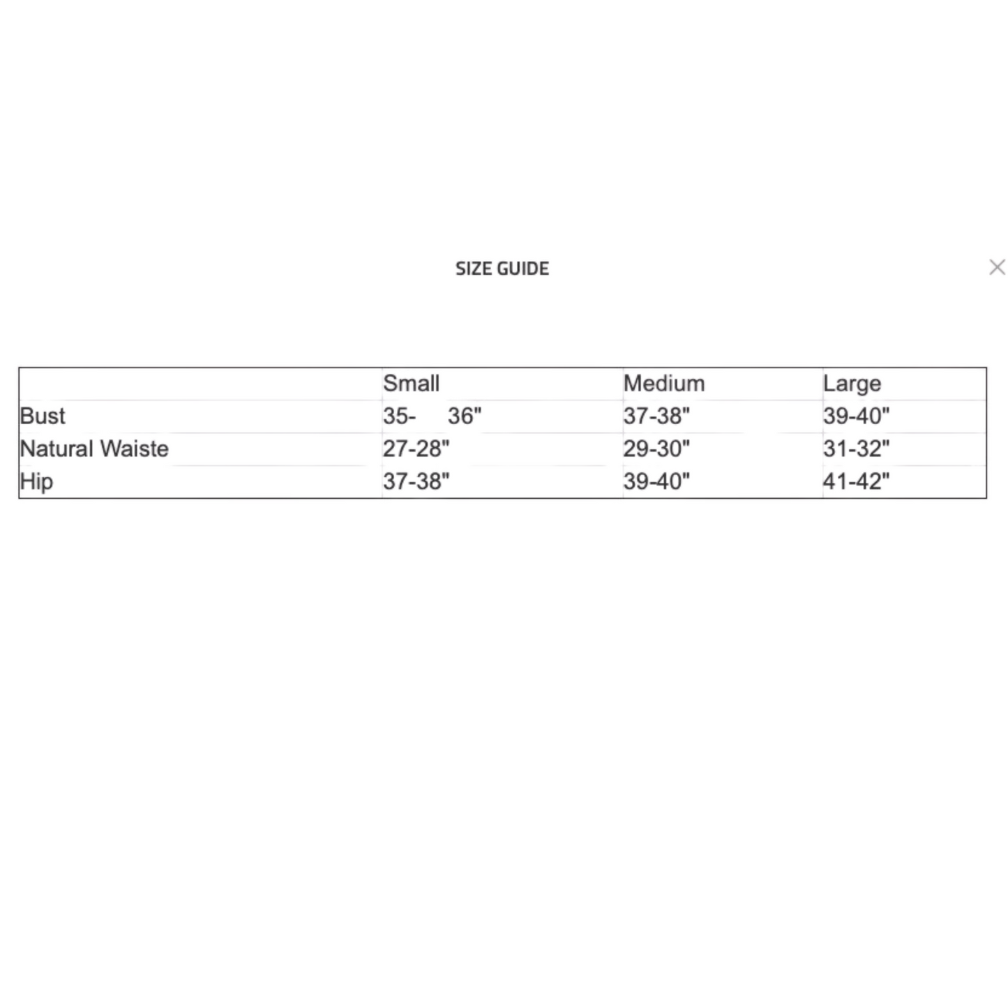 First Love Size Chart