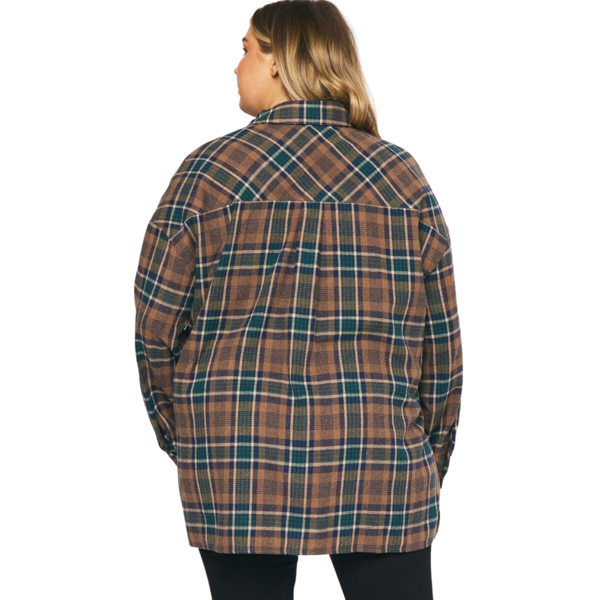 This lightweight, checkered button up flannel is perfect for year-round wear. It features slits at the sides, pockets at the bust, and is unlined for added comfort. The mocha hue will complement any wardrobe.