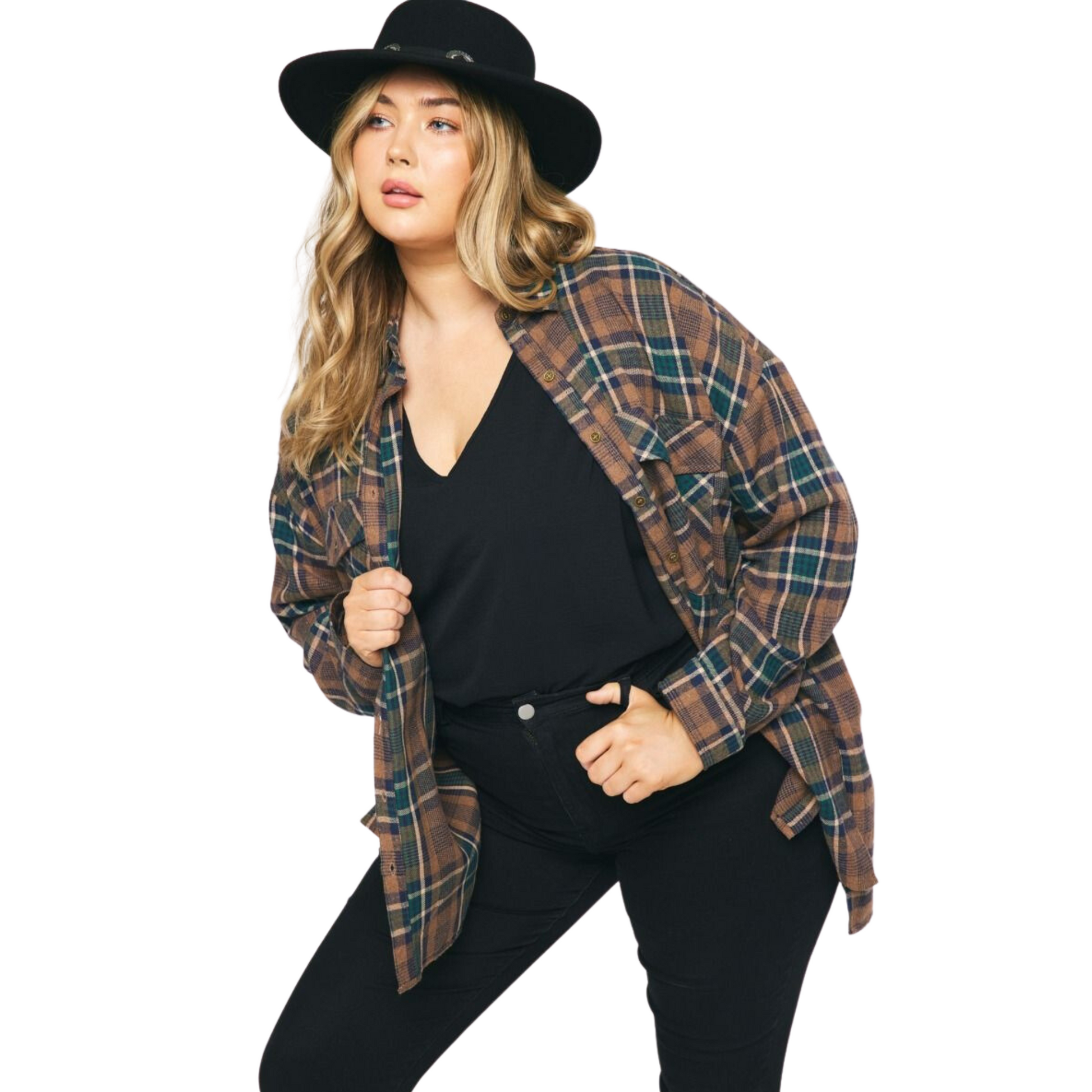 This lightweight, checkered button up flannel is perfect for year-round wear. It features slits at the sides, pockets at the bust, and is unlined for added comfort. The mocha hue will complement any wardrobe.