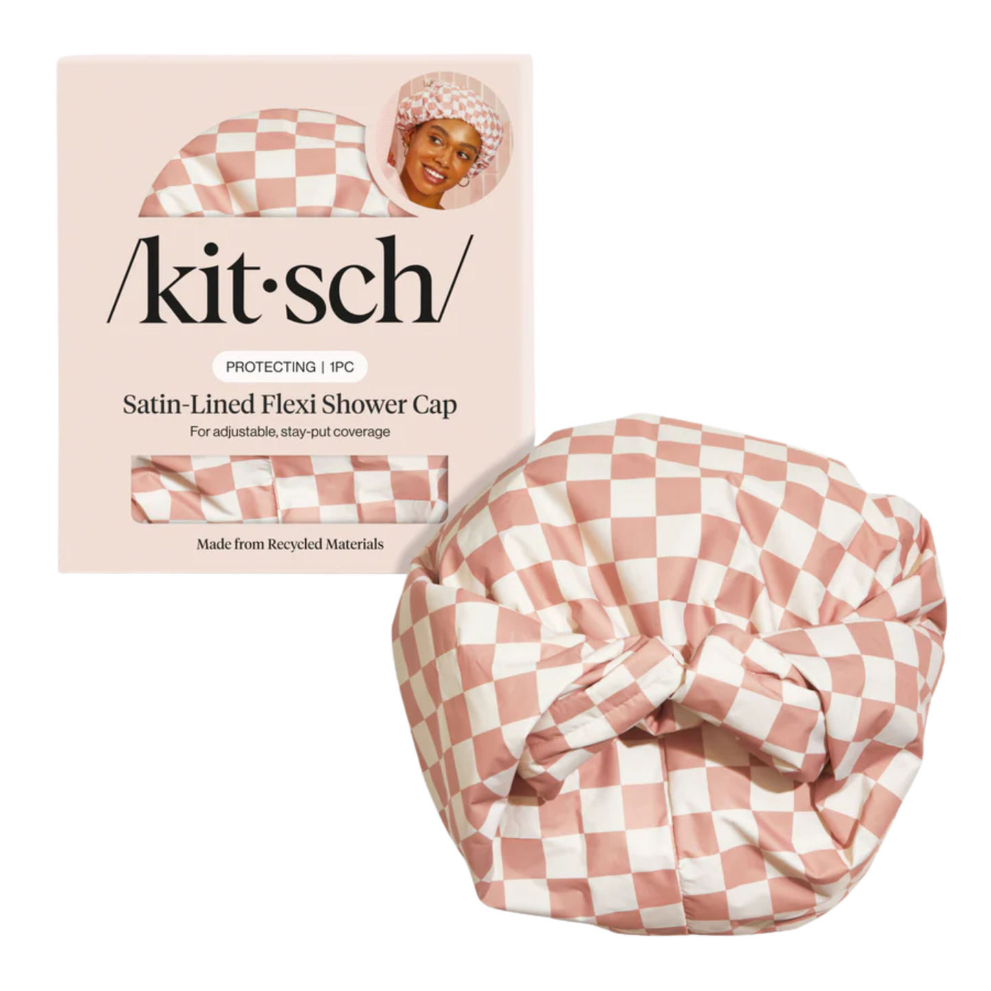 Protect your hair in style with the Kitsch Flexi Shower Cap, featuring a charming terracotta checkered pattern. This waterproof design keeps moisture out while the flexible fit adapts to all head sizes for comfortable wear. Perfect for showers, baths, or spa days—a practical essential that doesn't compromise on aesthetics.