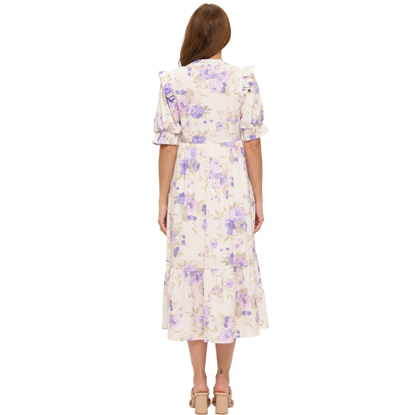 Embrace effortless elegance with this Beeson River Floral Midi Dress. Featuring a charming lavender base adorned with delicate floral prints, this midi-length piece offers a romantic, versatile look for any occasion. The flattering V-neckline and short sleeves provide comfortable, breathable wear, while the midi silhouette creates a graceful, elongating effect. Perfect for spring gatherings, casual outings, or dressed-up events, this dress combines timeless style with modern comfort.