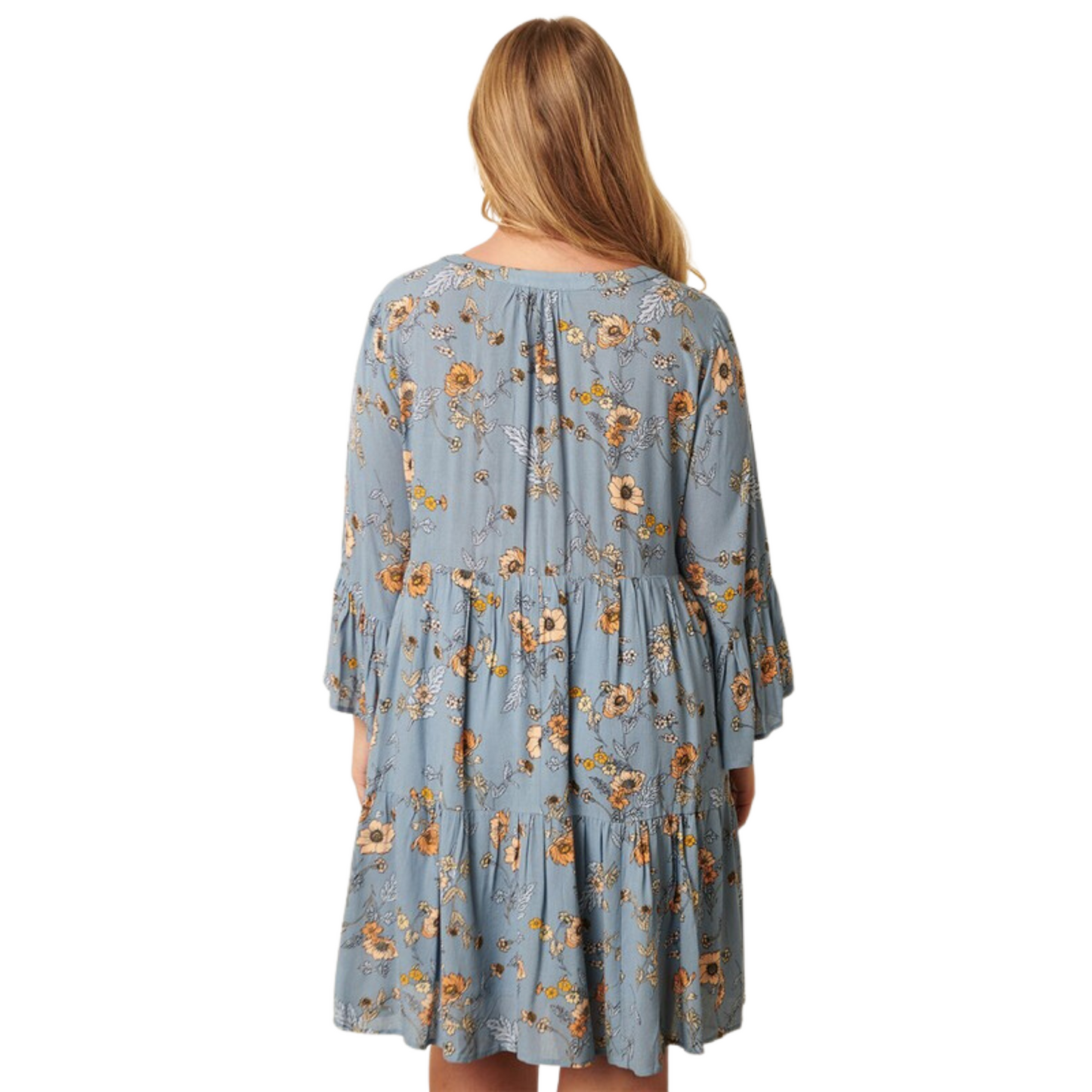 This Flower Print Babydoll Dress is crafted from lightweight Rayon Gauze fabric featuring a delightful flower print in a dusty blue color. The delicate round neckline and slit front with a button closure accentuate a timeless silhouette. With a classic look and a comfortable fit, it’s perfect for any occasion.