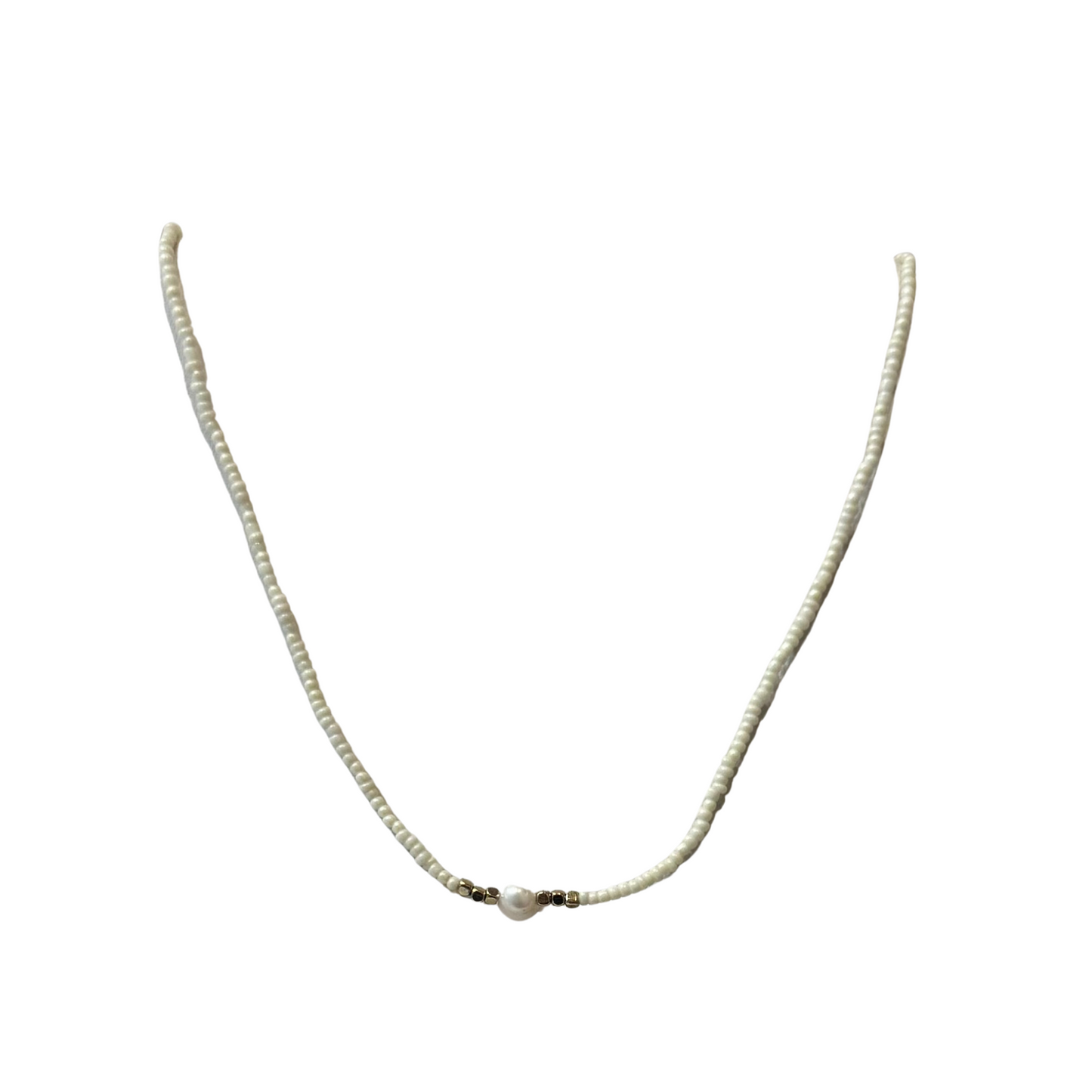 Experience timeless elegance with this freshwater pearl necklace. Each hand-crafted bead adds a touch of sophistication to any outfit. The necklace's short length makes it perfect for pairing with a variety of necklines. The freshwater pearl accent adds a natural and luxurious touch.