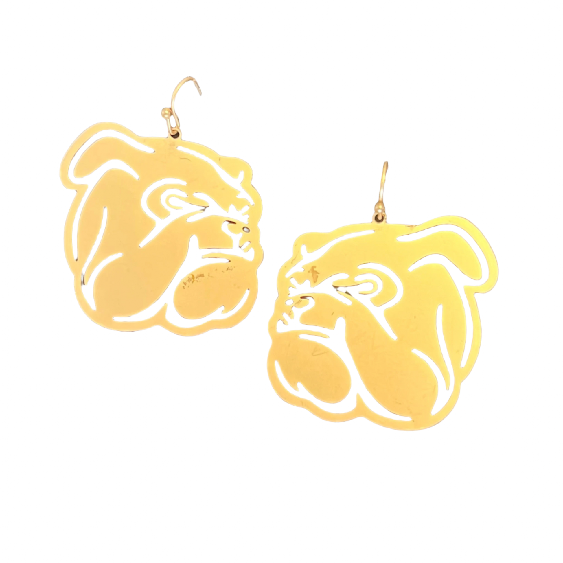 Bulldog dangle earrings in gold