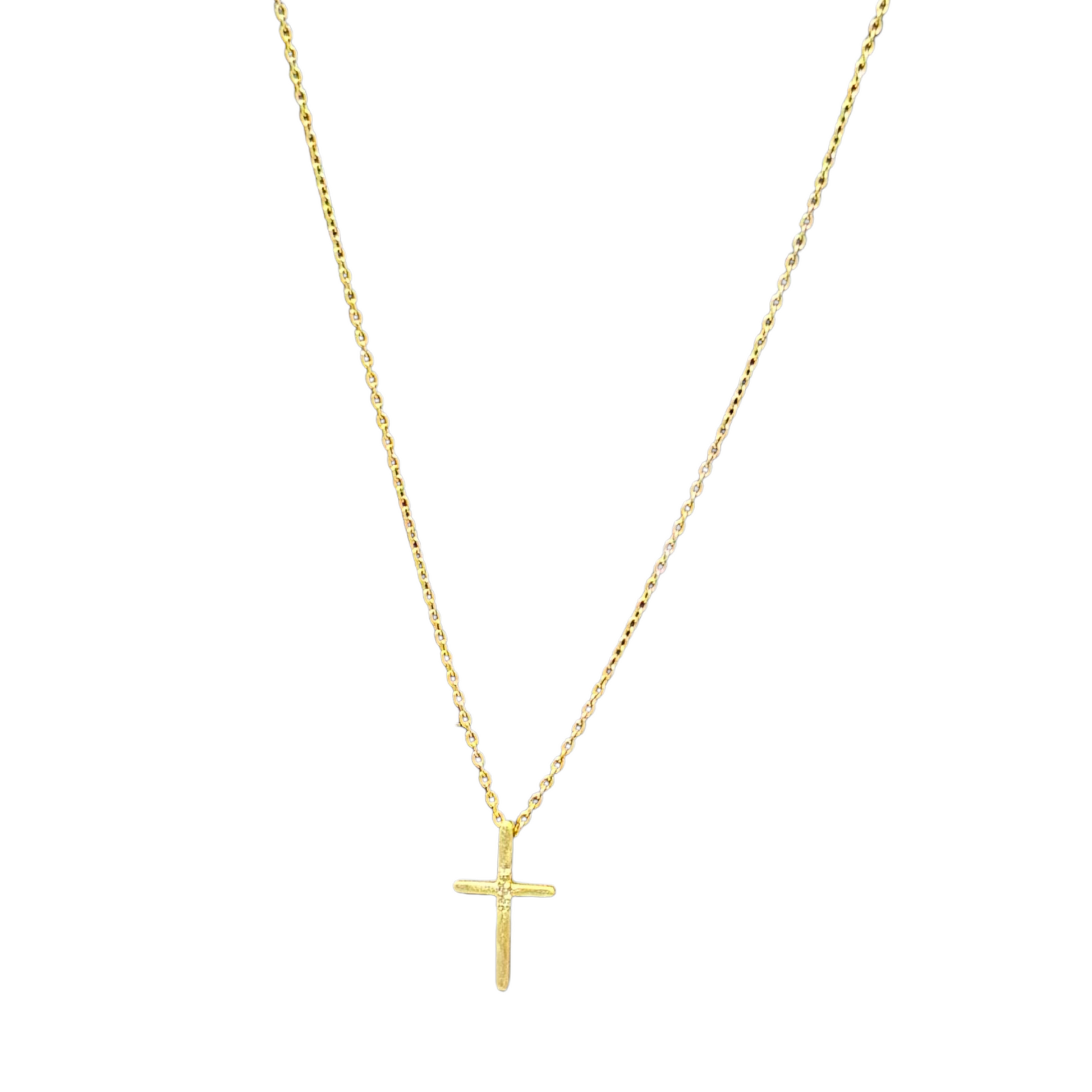Small cross with rhinestone accents necklace in gold