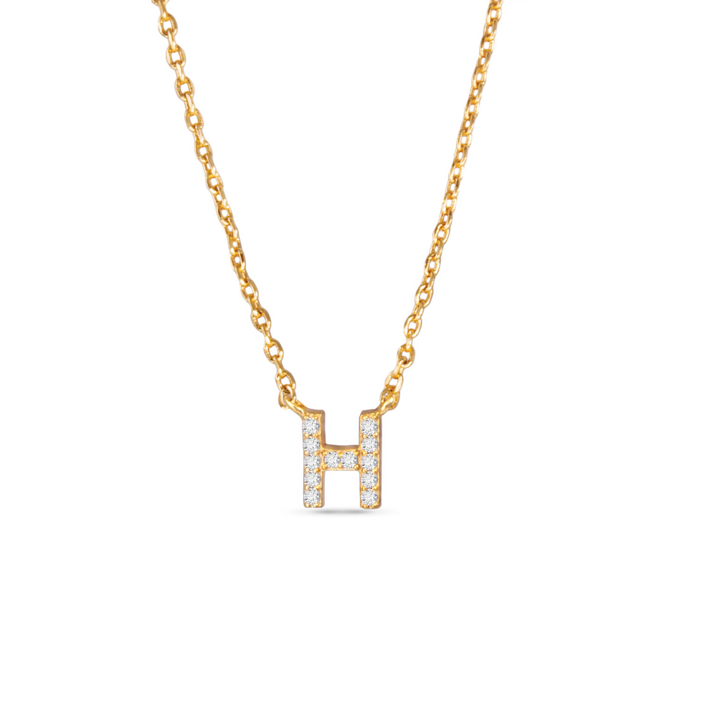 Gold CZ initial necklace (H)