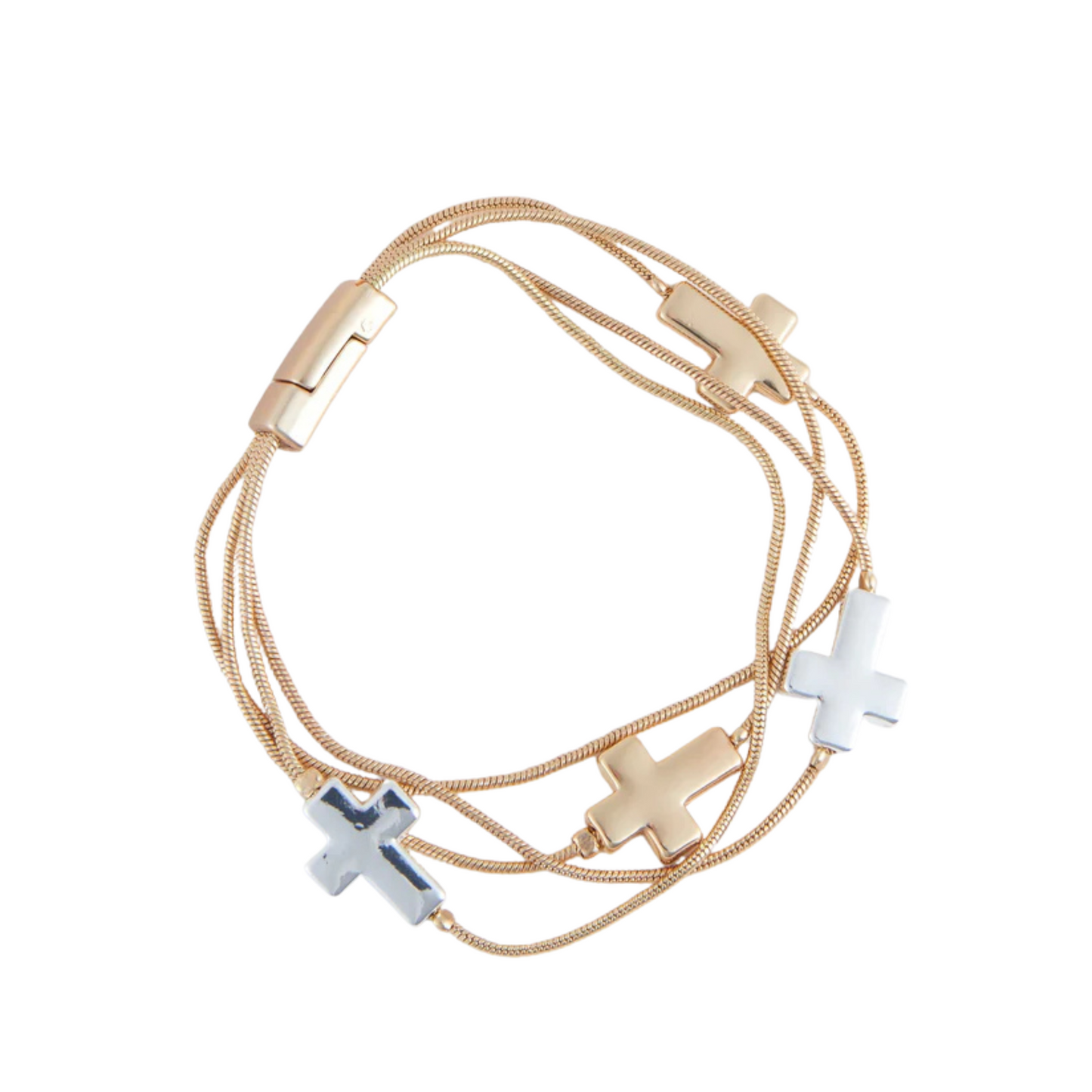 Multi Row Cross Bracelet in gold