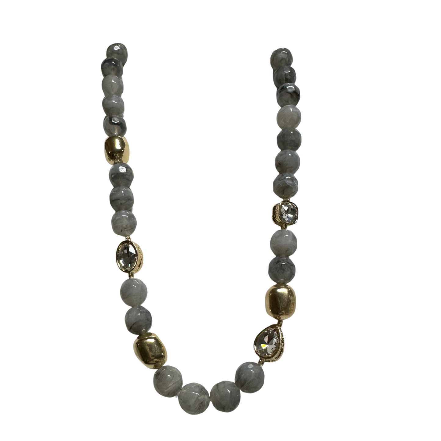 Elevate your everyday style with this sophisticated beaded necklace from Perdido Gems. Crafted with lustrous grey and gold beads, this short necklace strikes the perfect balance between understated elegance and refined glamour. The carefully curated color palette complements a wide range of skin tones and wardrobe choices, making it an essential piece for both casual and polished occasions. Versatile enough to layer or wear solo, this timeless accessory brings dimension and polish to any look.