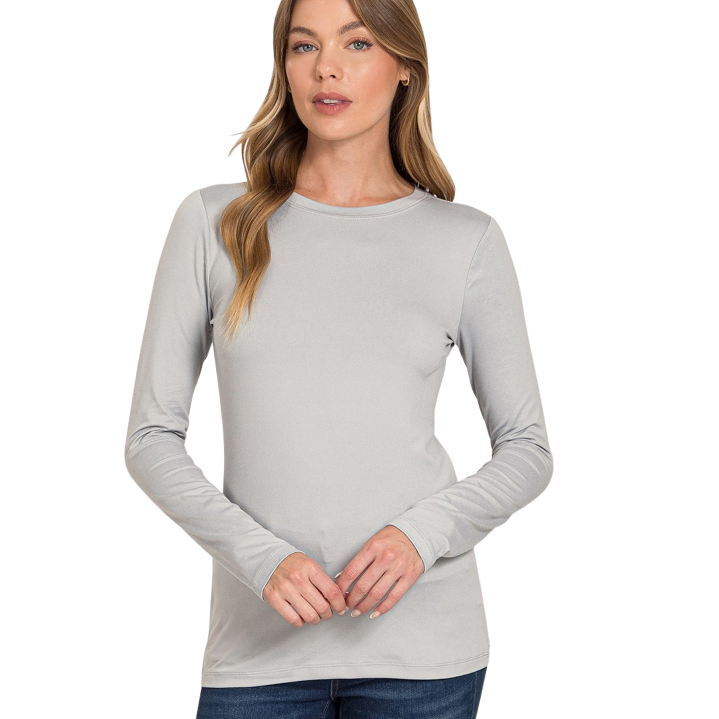 Crafted from premium microfiber fabric, this Zenana long sleeve tee delivers exceptional comfort and durability for everyday wear. The classic round neckline and grey hue create a versatile piece that transitions seamlessly from casual outings to layering basics. Microfiber's moisture-wicking properties keep you feeling fresh, while the soft construction ensures all-day wearability. A wardrobe essential that combines quality construction with timeless style.