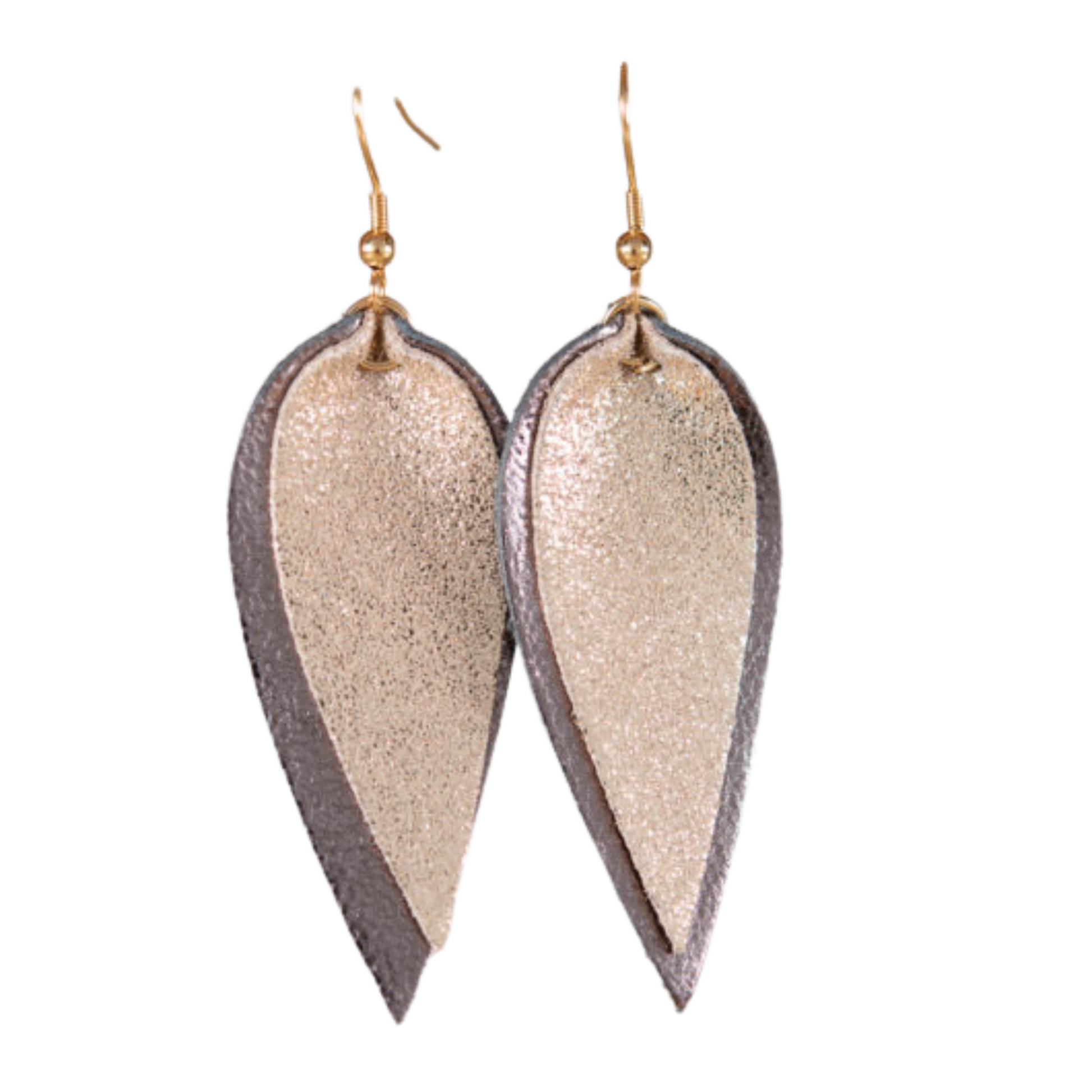 Leather glitter pucker dangle earrings in gunmetal.